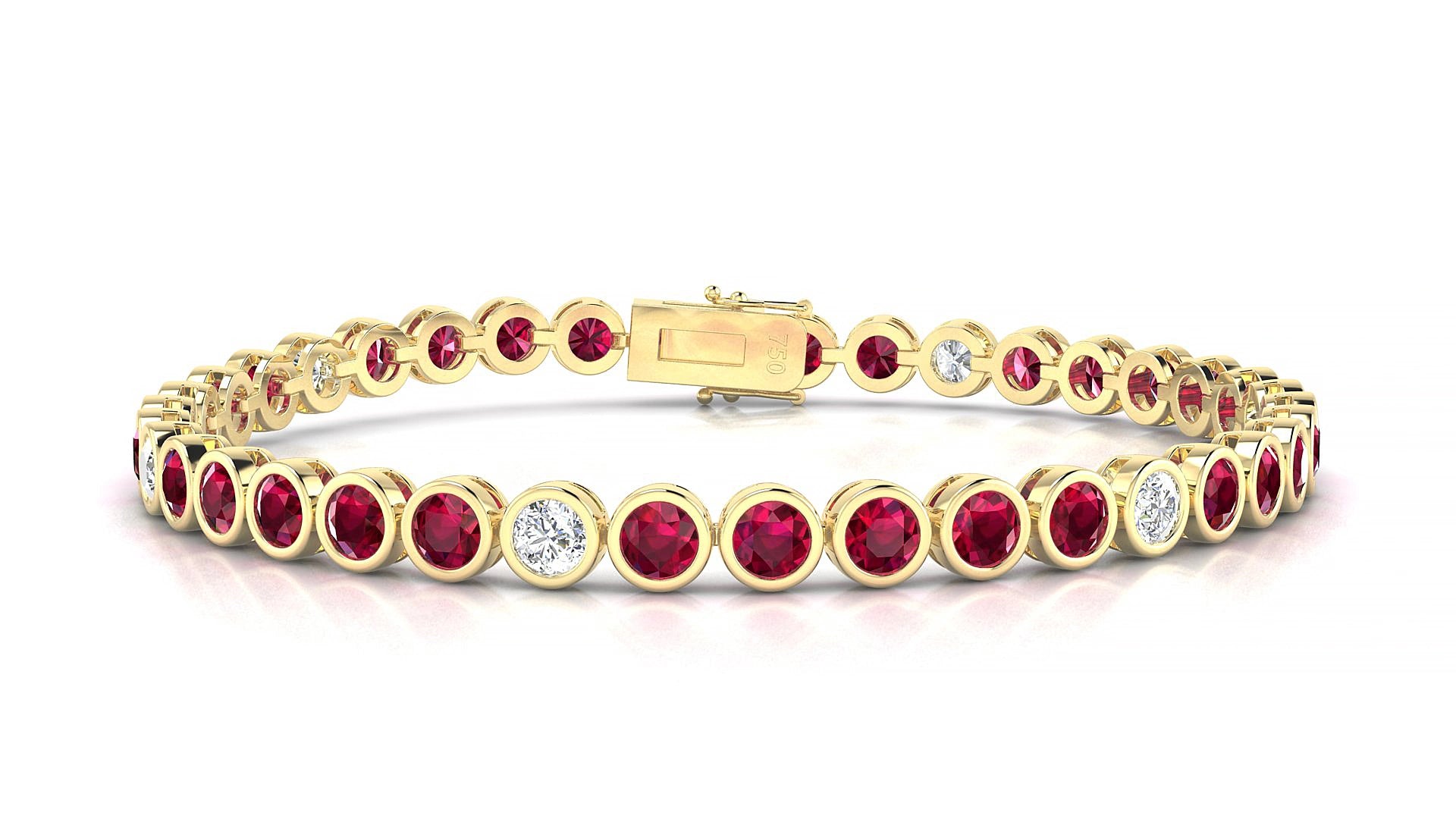 Avila 5-1 | 18k Yellow Gold 3.4 mm Round Natural Ruby & Diamond 20 cm Tennis Bracelet