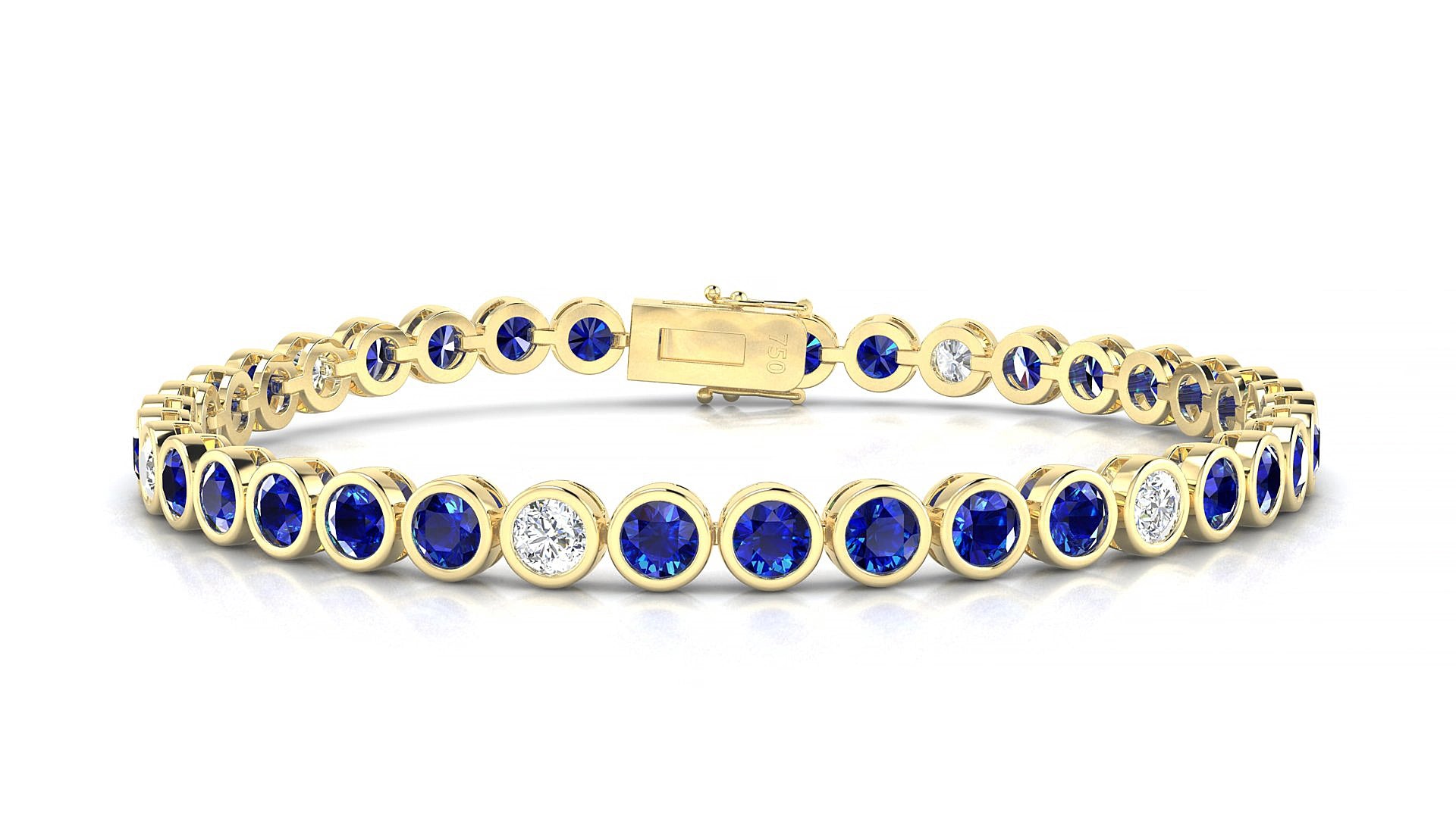 Avila 5-1 | 18k Yellow Gold 3.4 mm Round Natural Sapphire & Diamond 15 cm Tennis Bracelet