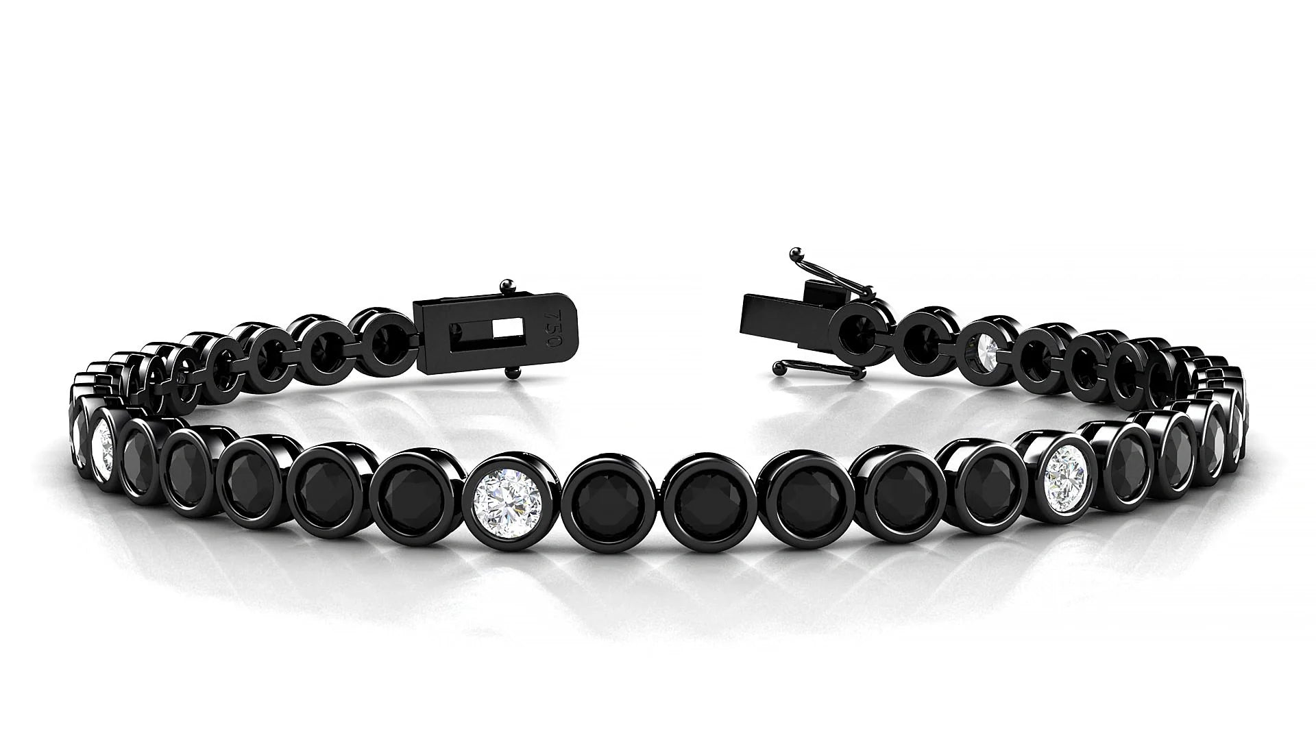 Avila 5-1 | 18k Black Gold 3.4 mm Round Natural Black Diamond & Diamond Tennis Bracelet