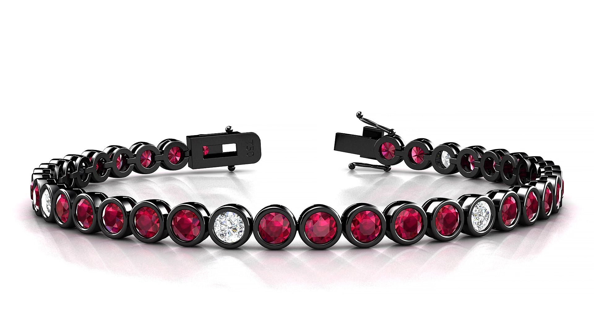 Avila 5-1 | 18k Black Gold 3.4 mm Round Natural Ruby & Diamond 19 cm Tennis Bracelet