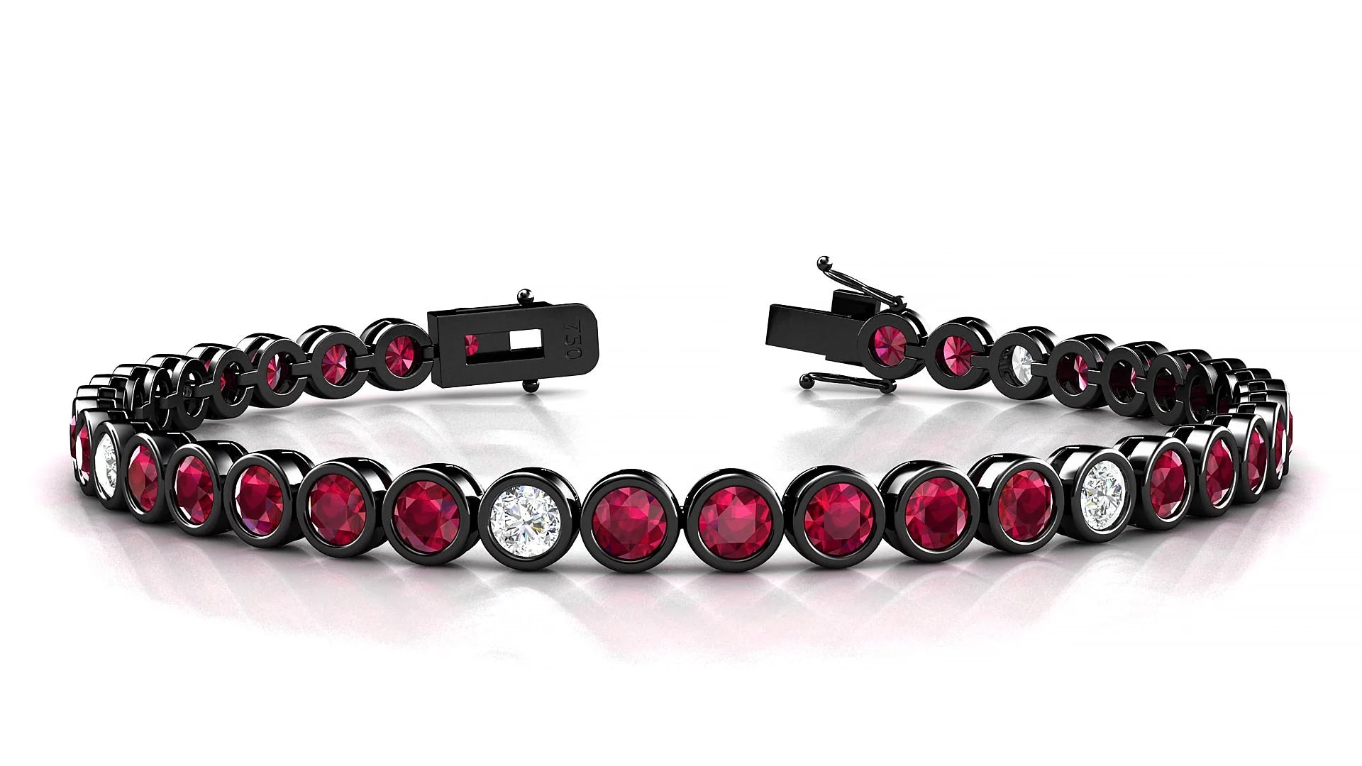 Avila 5-1 | 18k Black Gold 3.4 mm Round Natural Ruby & Diamond Tennis Bracelet