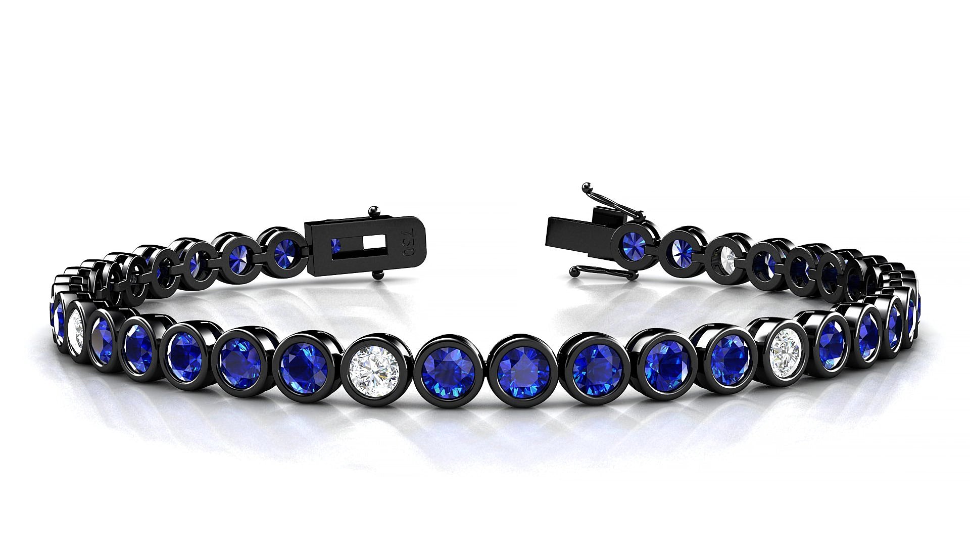 Avila 5-1 | 18k Black Gold 3.4 mm Round Natural Sapphire & Diamond 15 cm Tennis Bracelet