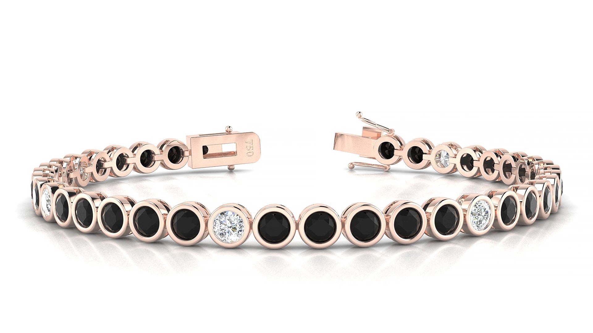 Avila 5-1 | 18k Rose Gold 3.4 mm Round Natural Black Diamond & Diamond 15 cm Tennis Bracelet