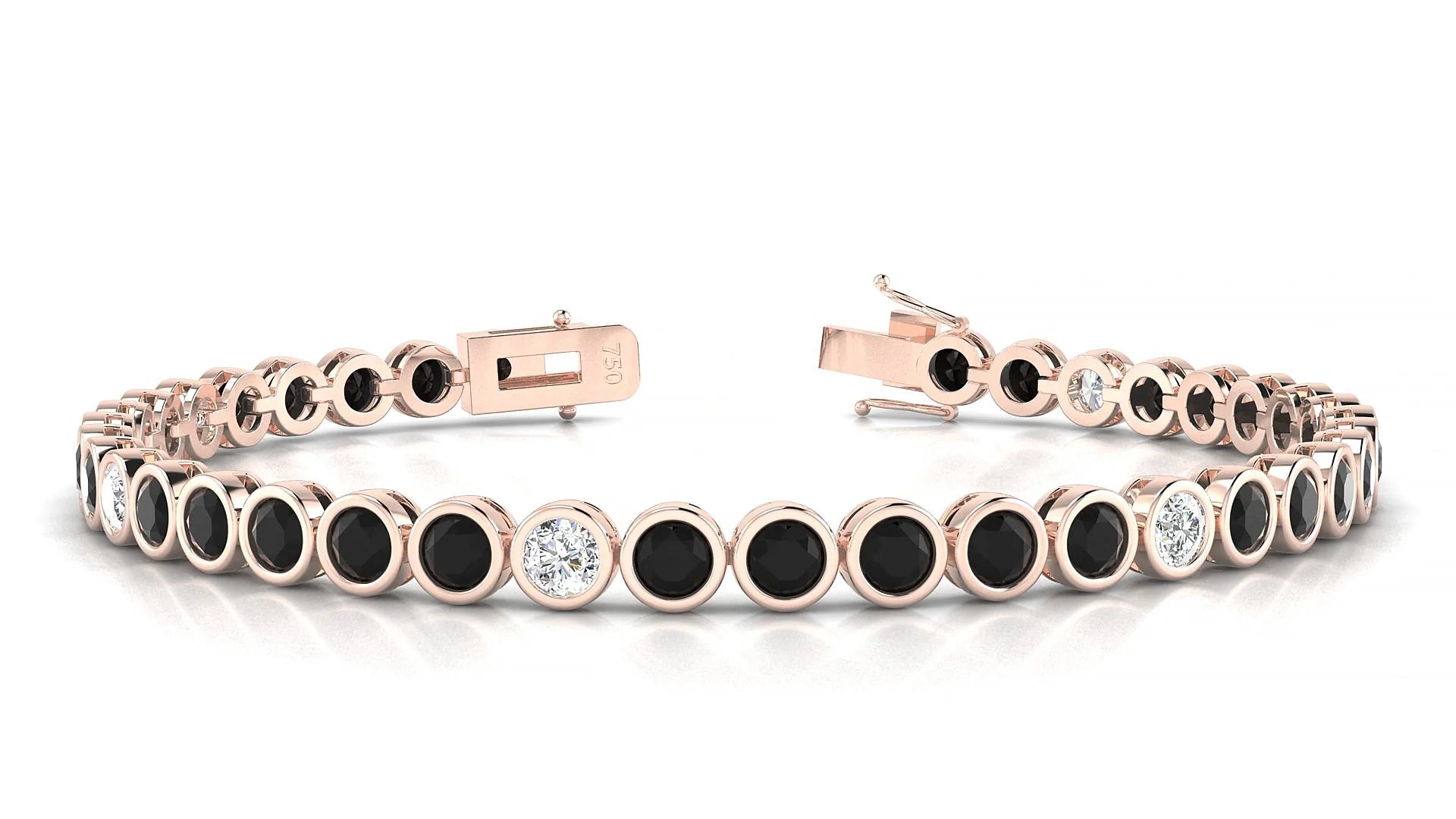 Avila 5-1 | 18k Rose Gold 3.4 mm Round Natural Black Diamond & Diamond Tennis Bracelet