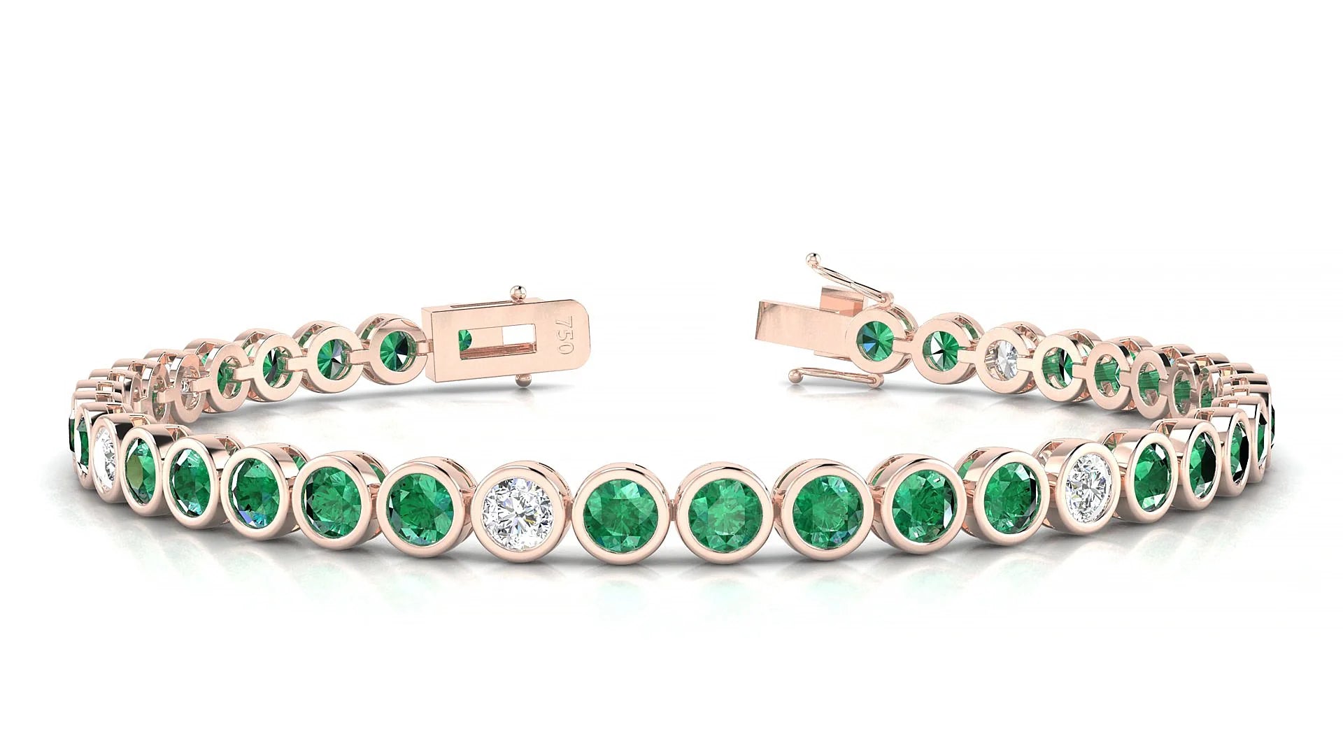 Avila 5-1 | 18k Rose Gold 3.4 mm Round Natural Emerald & Diamond Tennis Bracelet