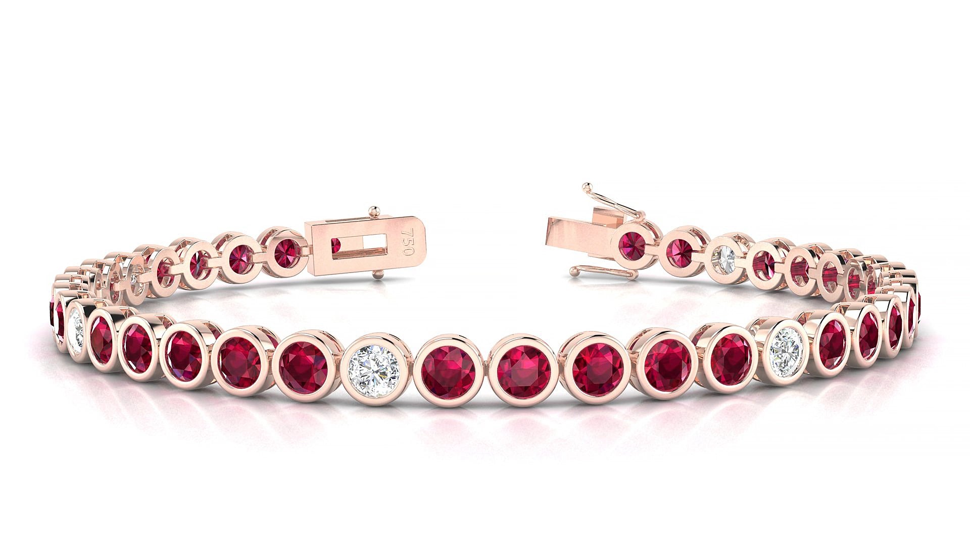 Avila 5-1 | 18k Rose Gold 3.4 mm Round Natural Ruby & Diamond 15 cm Tennis Bracelet