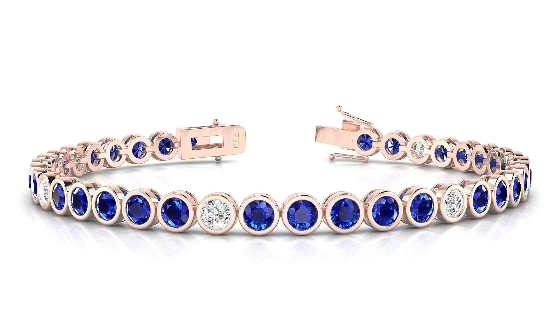 Avila 5-1 | 18k Rose Gold 3.4 mm Round Natural Sapphire & Diamond 15 cm Tennis Bracelet