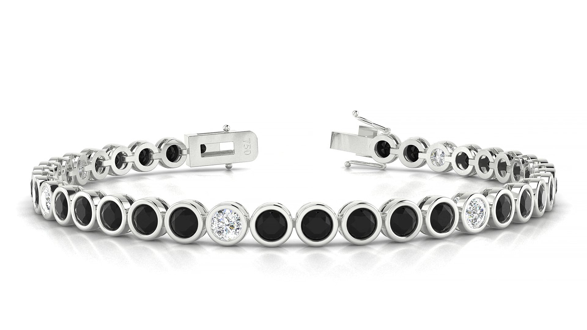 Avila 5-1 | 18k White Gold 3.4 mm Round Natural Black Diamond & Diamond 15 cm Tennis Bracelet