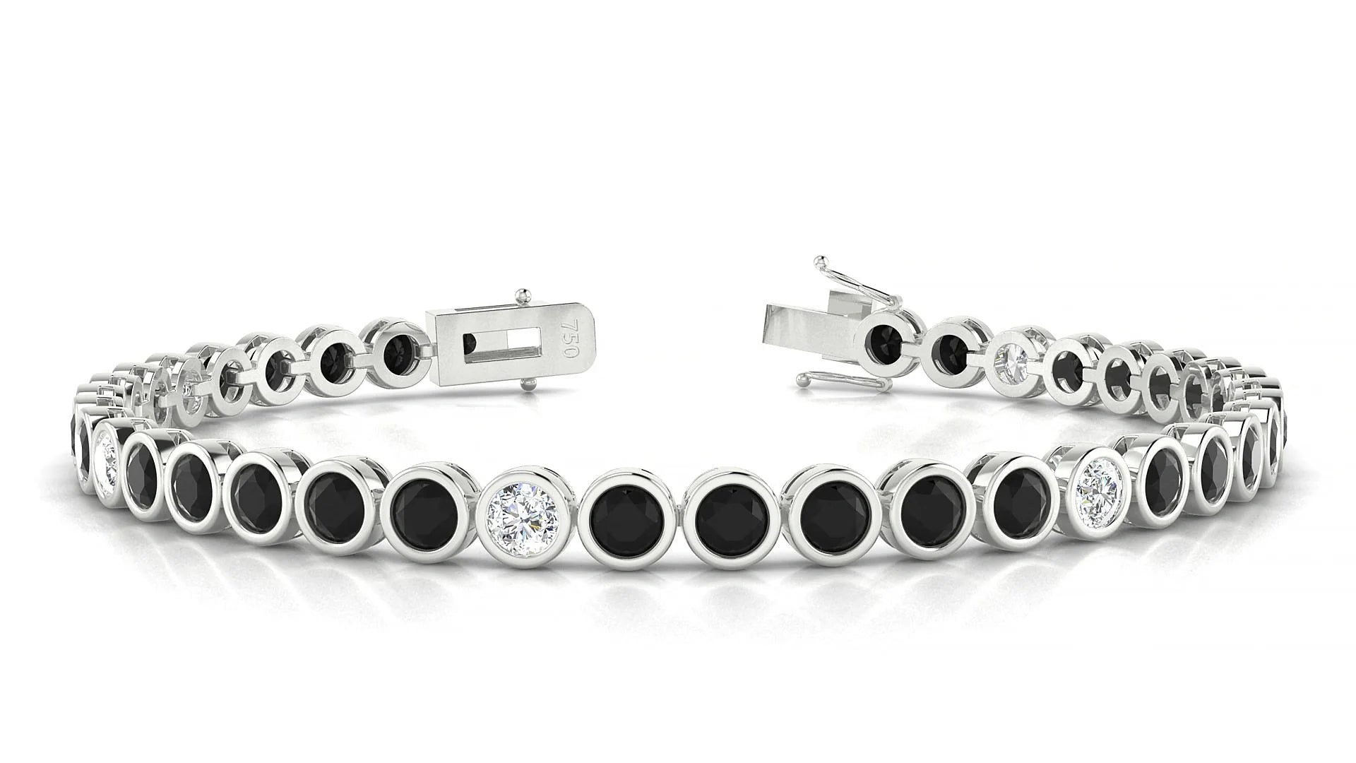 Avila 5-1 | 18k White Gold 3.4 mm Round Natural Black Diamond & Diamond Tennis Bracelet