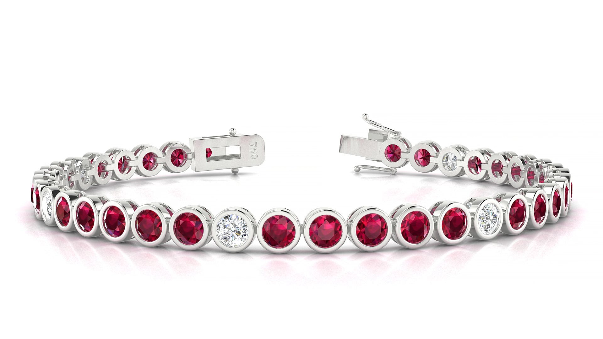 Avila 5-1 | 18k White Gold 3.4 mm Round Natural Ruby & Diamond 20 cm Tennis Bracelet