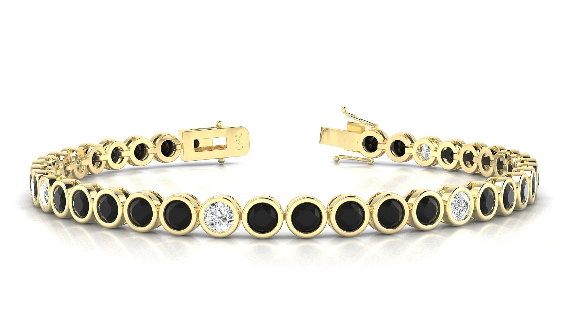 Avila 5-1 | 18k Yellow Gold 3.4 mm Round Natural Black Diamond & Diamond Tennis Bracelet