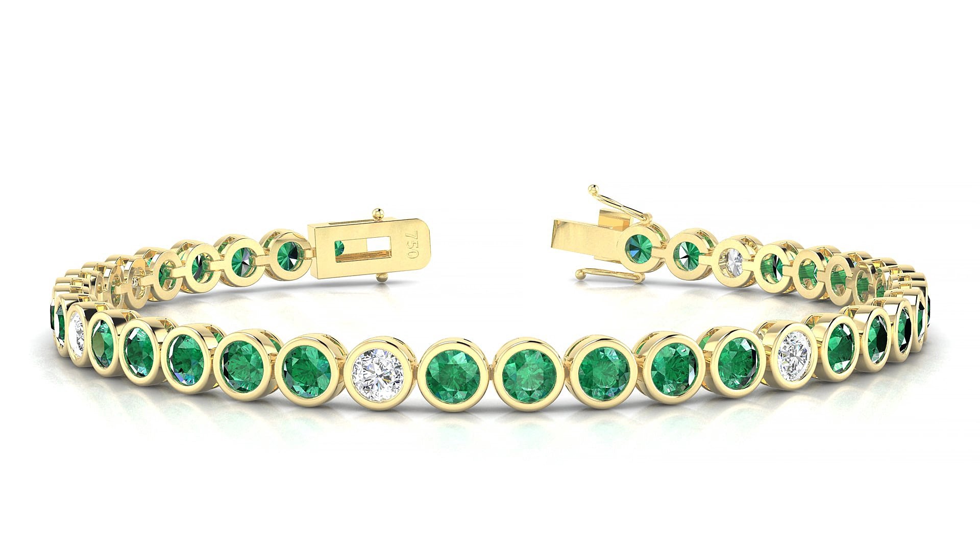 Avila 5-1 | 18k Yellow Gold 3.4 mm Round Natural Emerald & Diamond 16 cm Tennis Bracelet