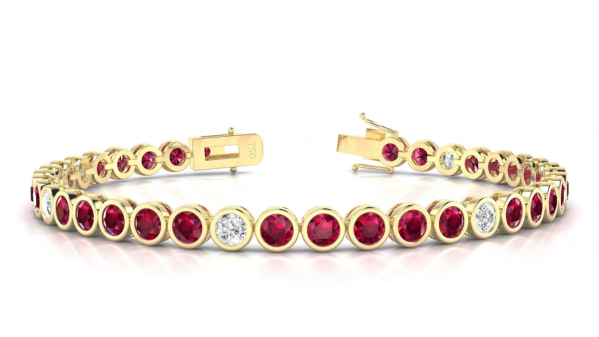 Avila 5-1 | 18k Yellow Gold 3.4 mm Round Natural Ruby & Diamond 17 cm Tennis Bracelet