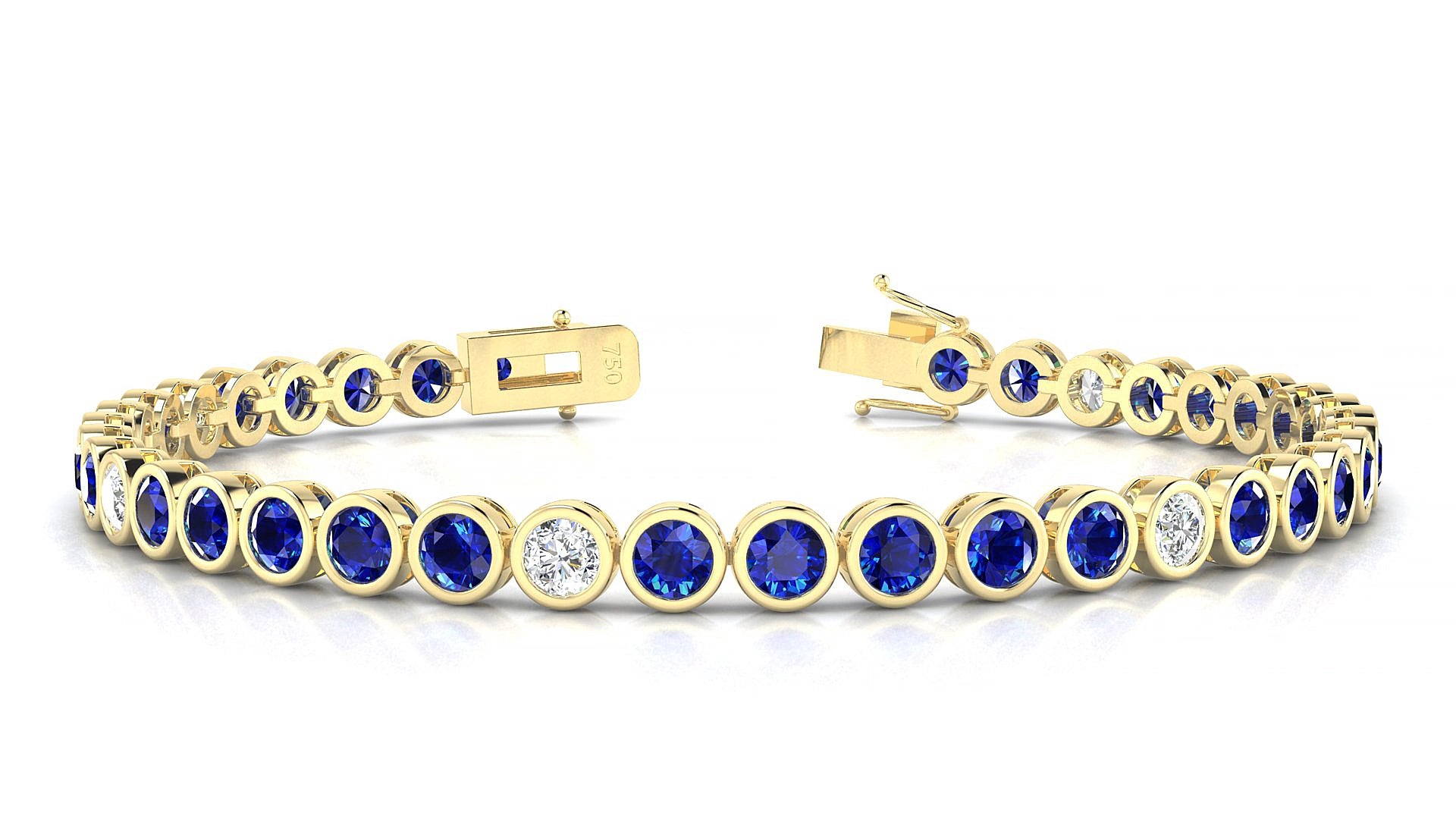 Avila 5-1 | 18k Yellow Gold 3.4 mm Round Natural Sapphire & Diamond 15 cm Tennis Bracelet
