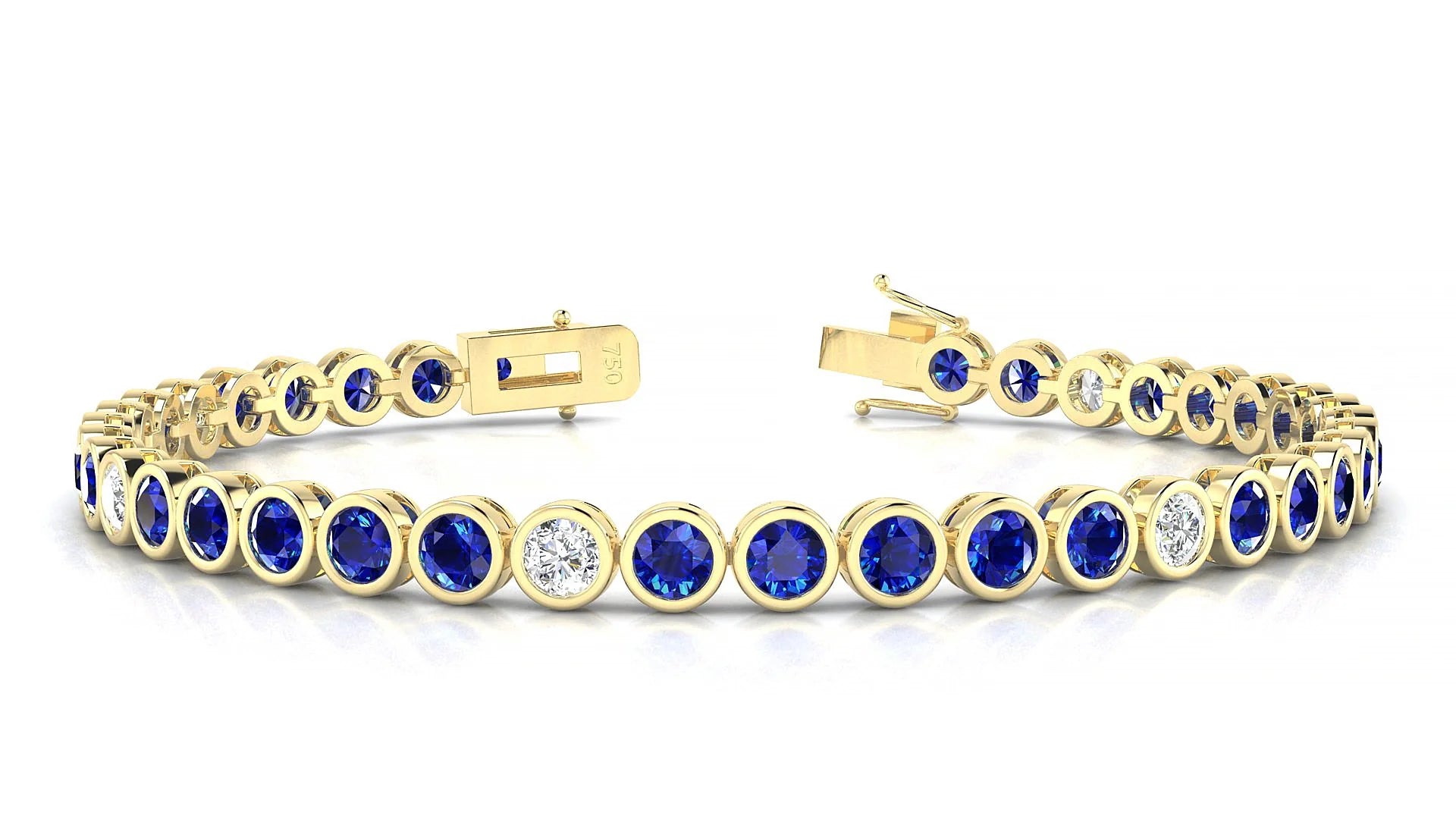 Avila 5-1 | 18k Yellow Gold 3.4 mm Round Natural Sapphire & Diamond Tennis Bracelet