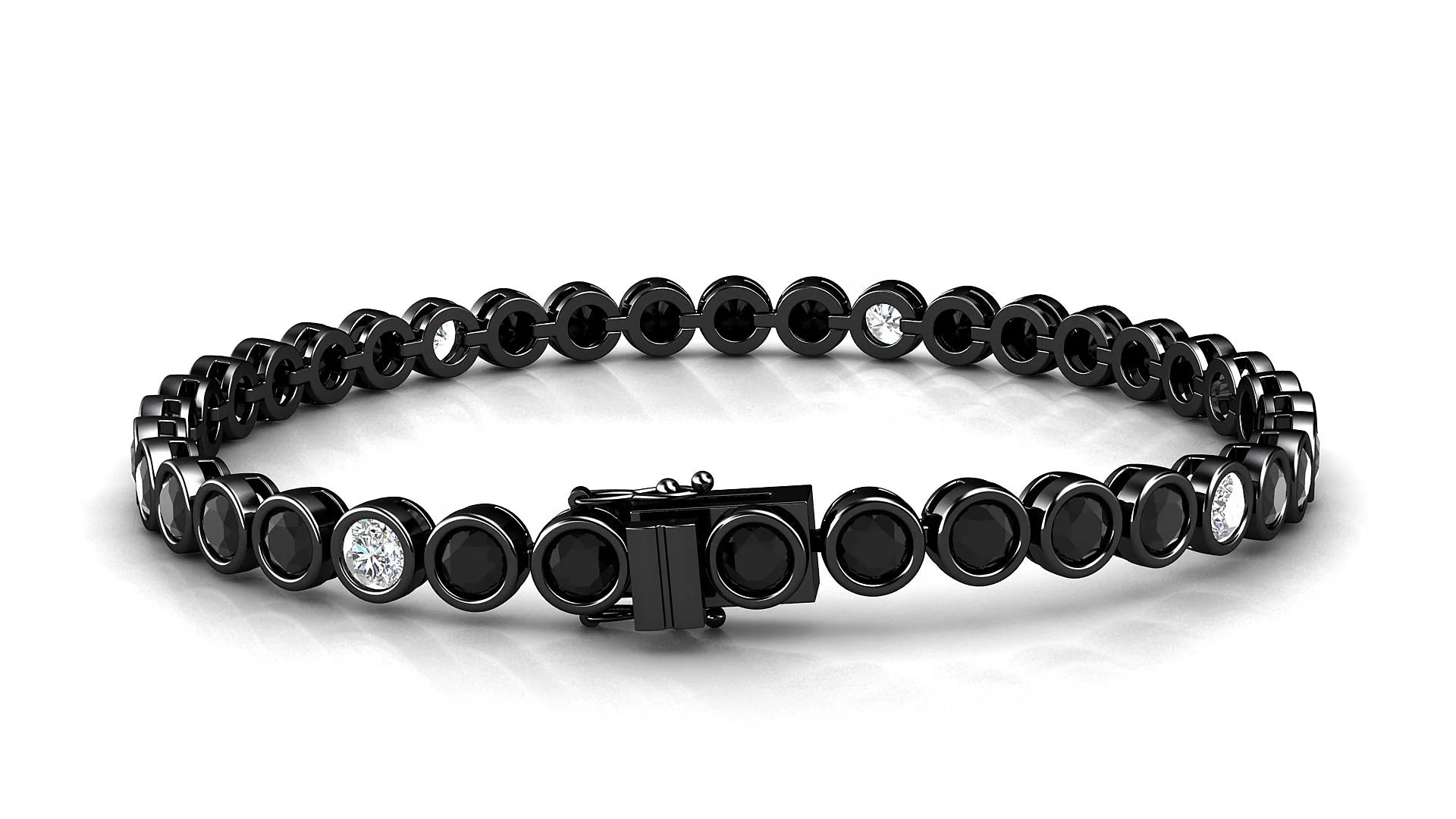 Avila 5-1 | 18k Black Gold 3.4 mm Round Natural Black Diamond & Diamond Tennis Bracelet