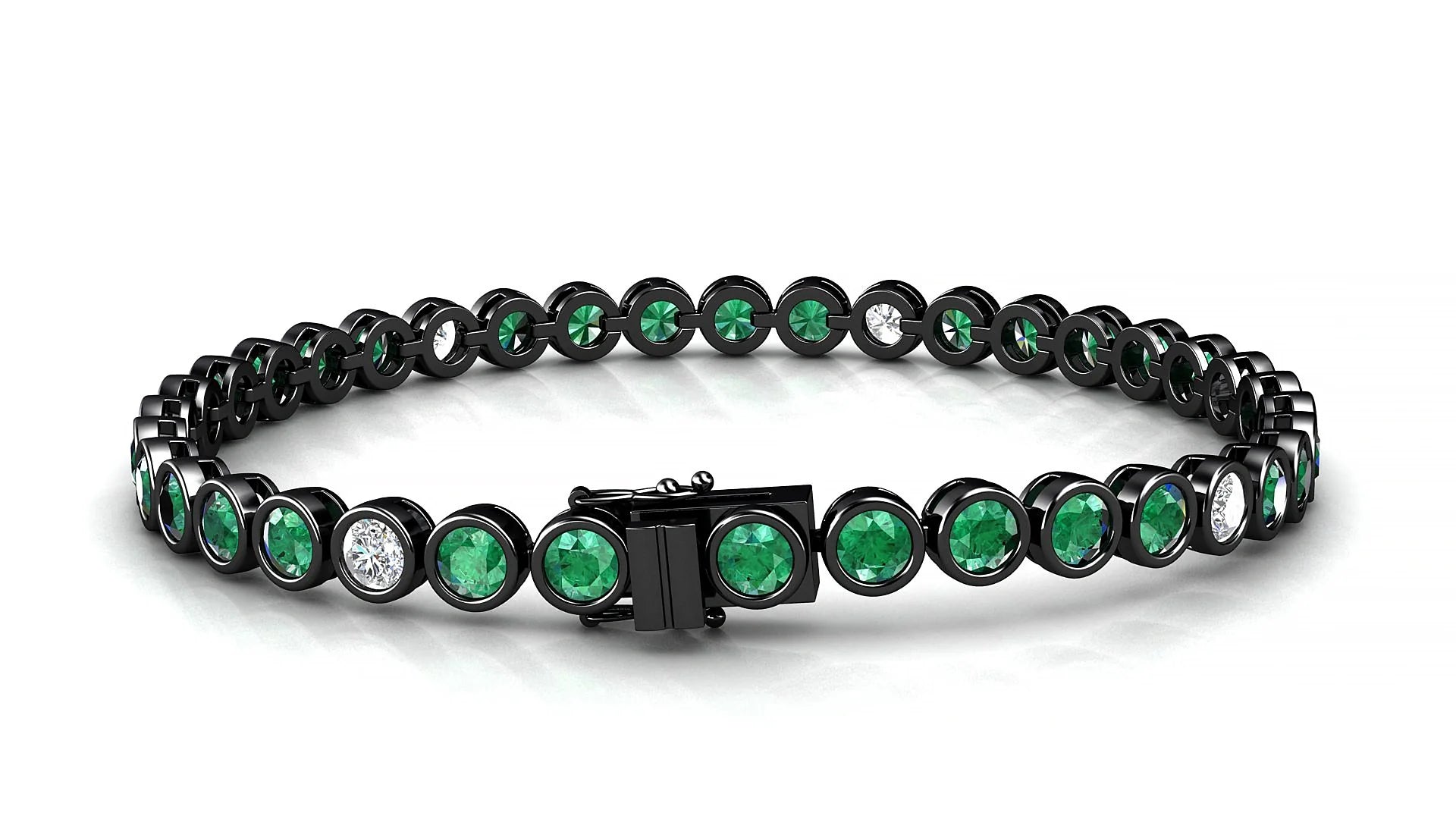 Avila 5-1 | 18k Black Gold 3.4 mm Round Natural Emerald & Diamond Tennis Bracelet