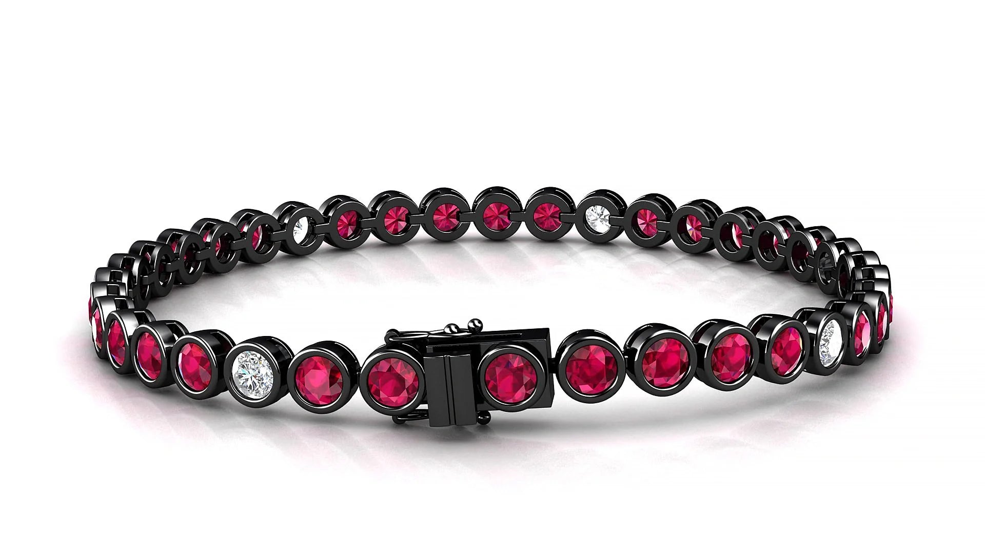 Avila 5-1 | 18k Black Gold 3.4 mm Round Natural Ruby & Diamond Tennis Bracelet