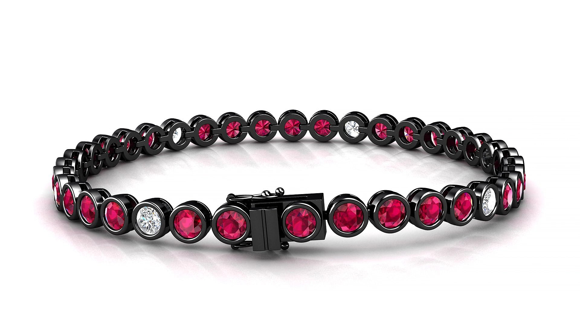Avila 5-1 | 18k Black Gold 3.4 mm Round Natural Ruby & Diamond 19 cm Tennis Bracelet