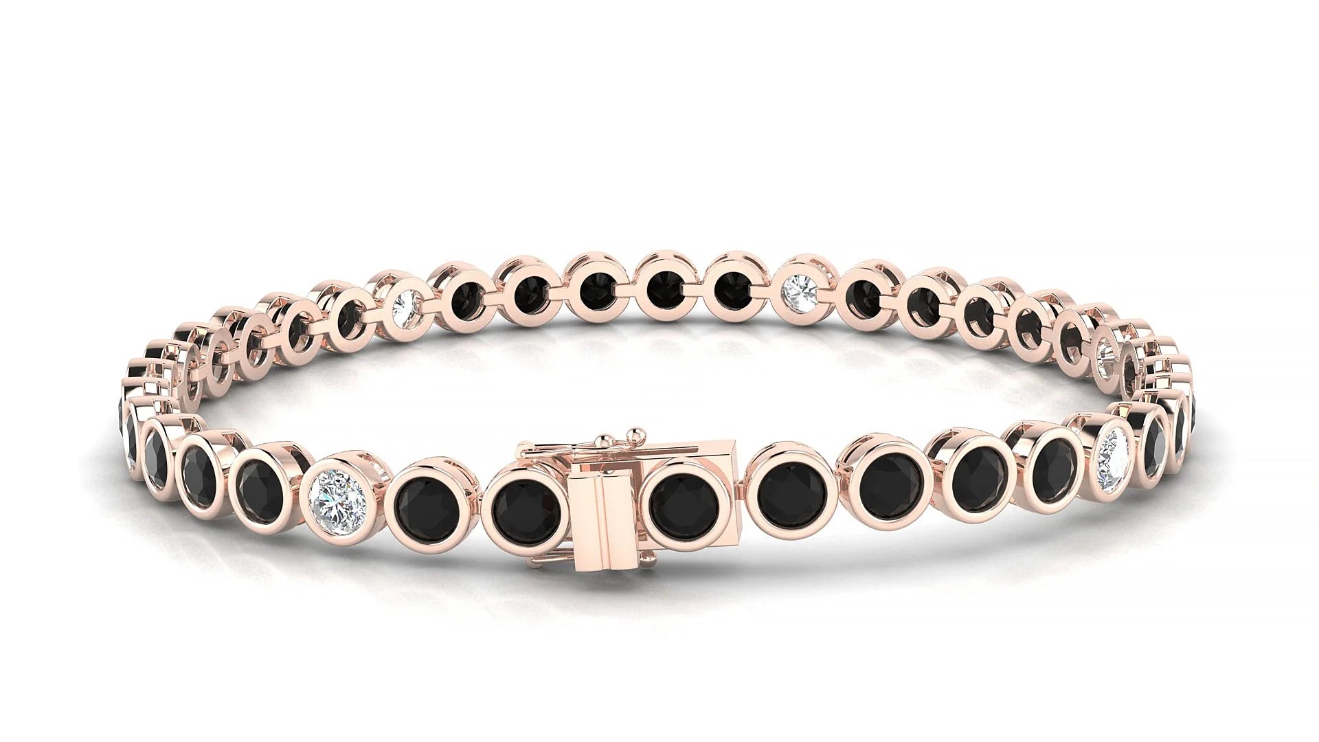 Avila 5-1 | 18k Rose Gold 3.4 mm Round Natural Black Diamond & Diamond Tennis Bracelet