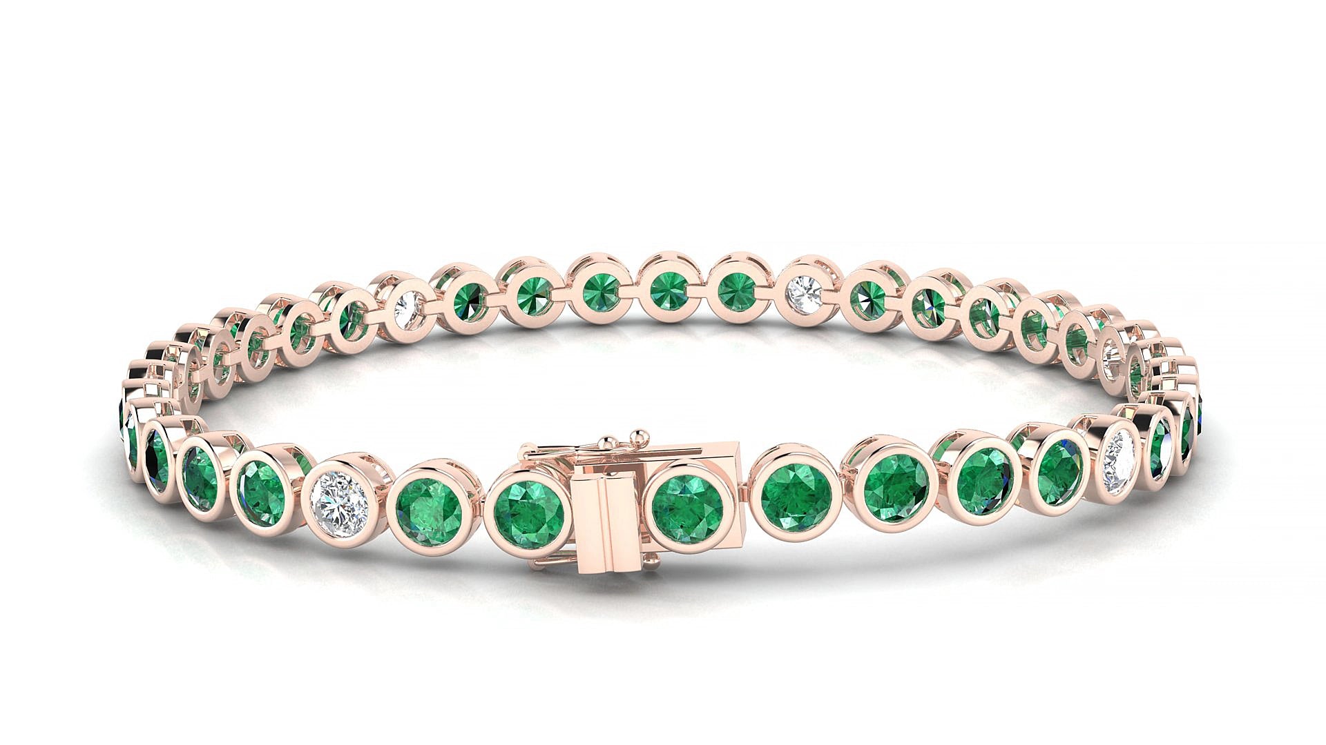 Avila 5-1 | 18k Rose Gold 3.4 mm Round Natural Emerald & Diamond 15 cm Tennis Bracelet