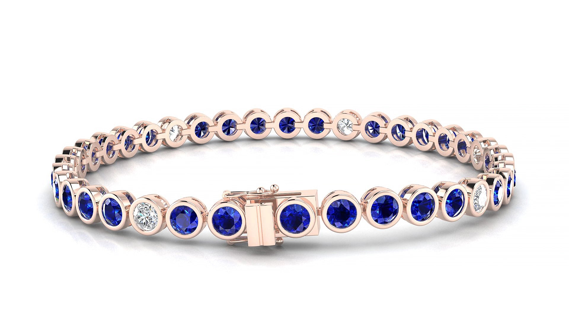 Avila 5-1 | 18k Rose Gold 3.4 mm Round Natural Sapphire & Diamond 17 cm Tennis Bracelet