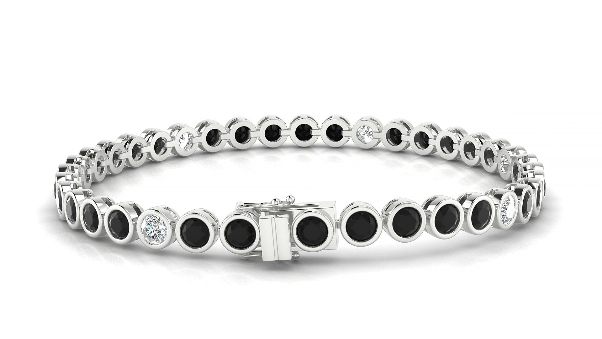 Avila 5-1 | 18k White Gold 3.4 mm Round Natural Black Diamond & Diamond 15 cm Tennis Bracelet