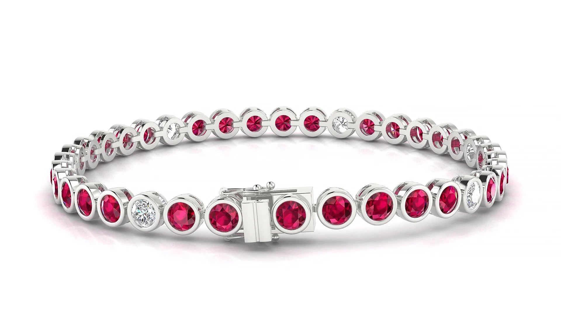 Avila 5-1 | 18k White Gold 3.4 mm Round Natural Ruby & Diamond Tennis Bracelet