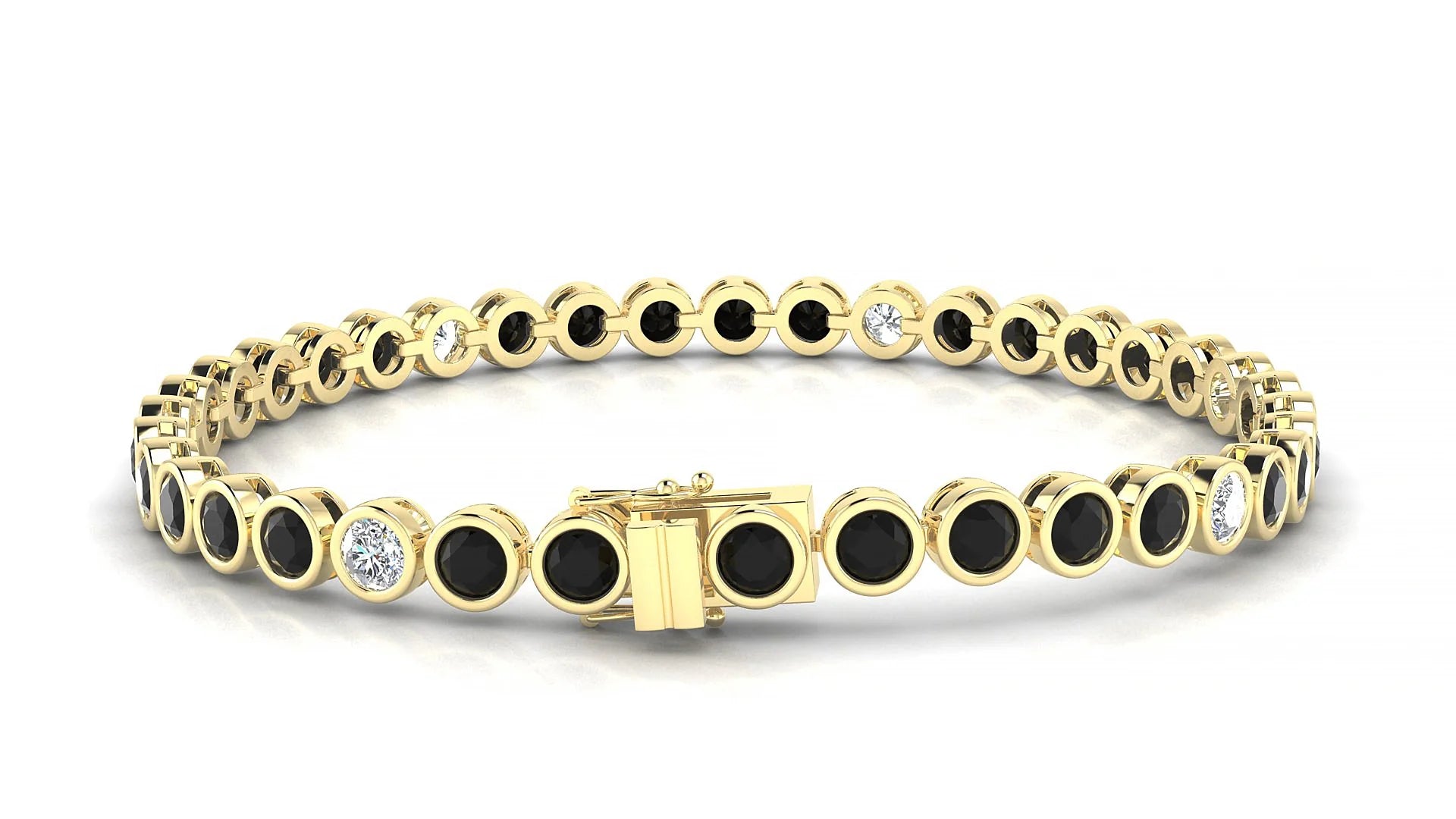 Avila 5-1 | 18k Yellow Gold 3.4 mm Round Natural Black Diamond & Diamond Tennis Bracelet