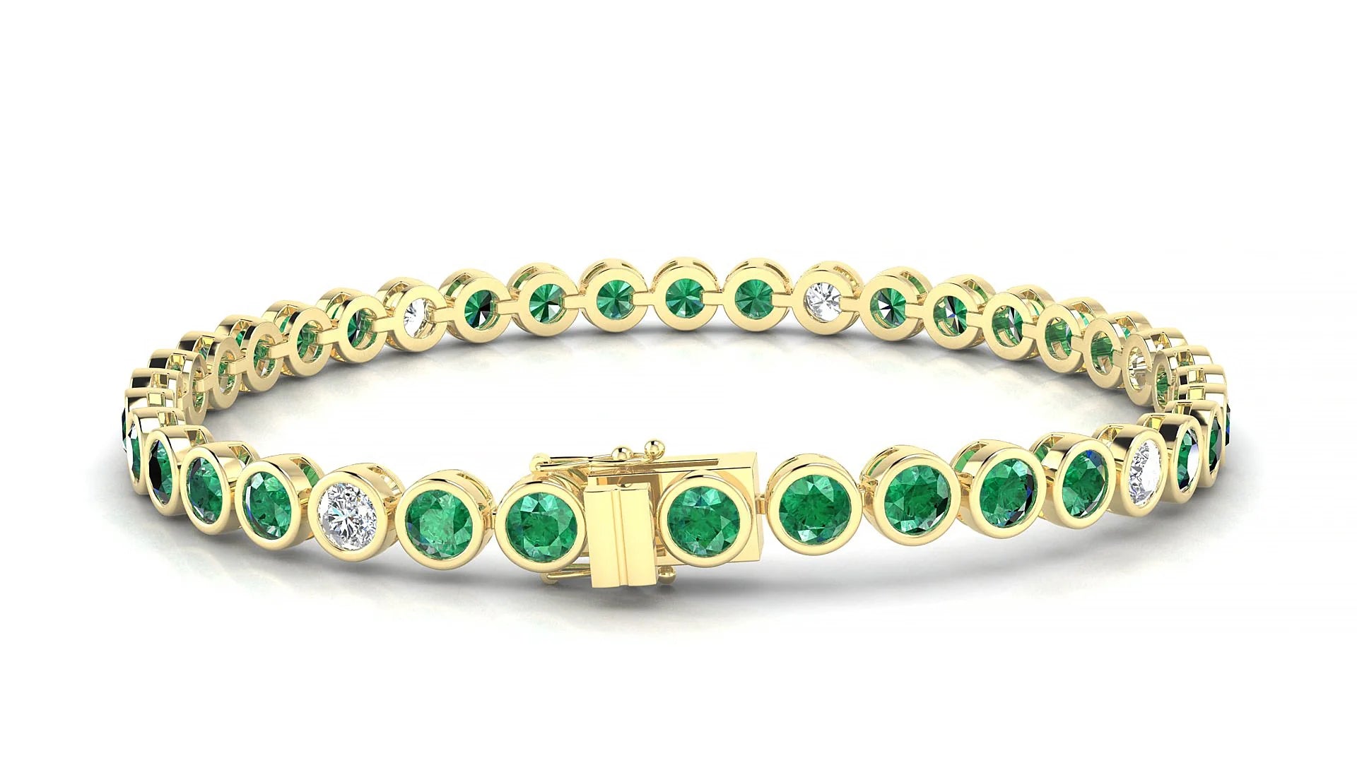 Avila 5-1 | 18k Yellow Gold 3.4 mm Round Natural Emerald & Diamond Tennis Bracelet
