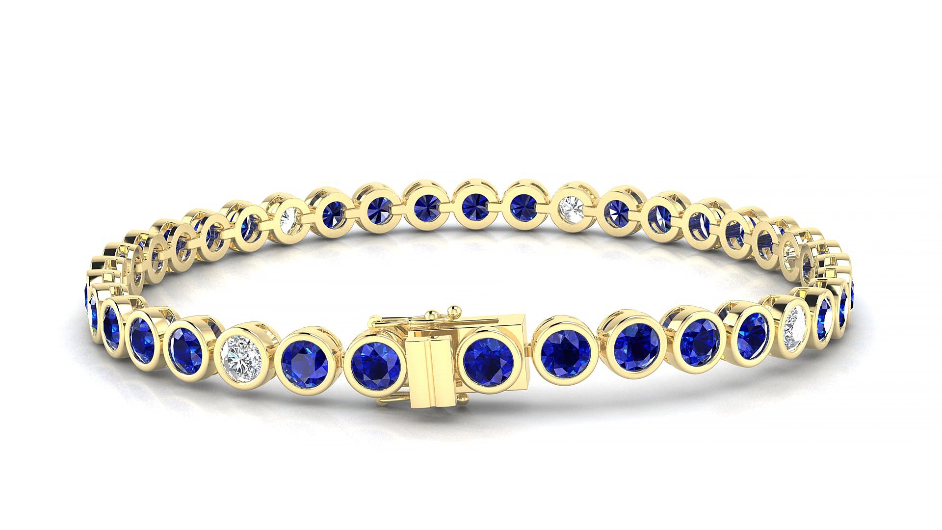 Avila 5-1 | 18k Yellow Gold 3.4 mm Round Natural Sapphire & Diamond 18 cm Tennis Bracelet