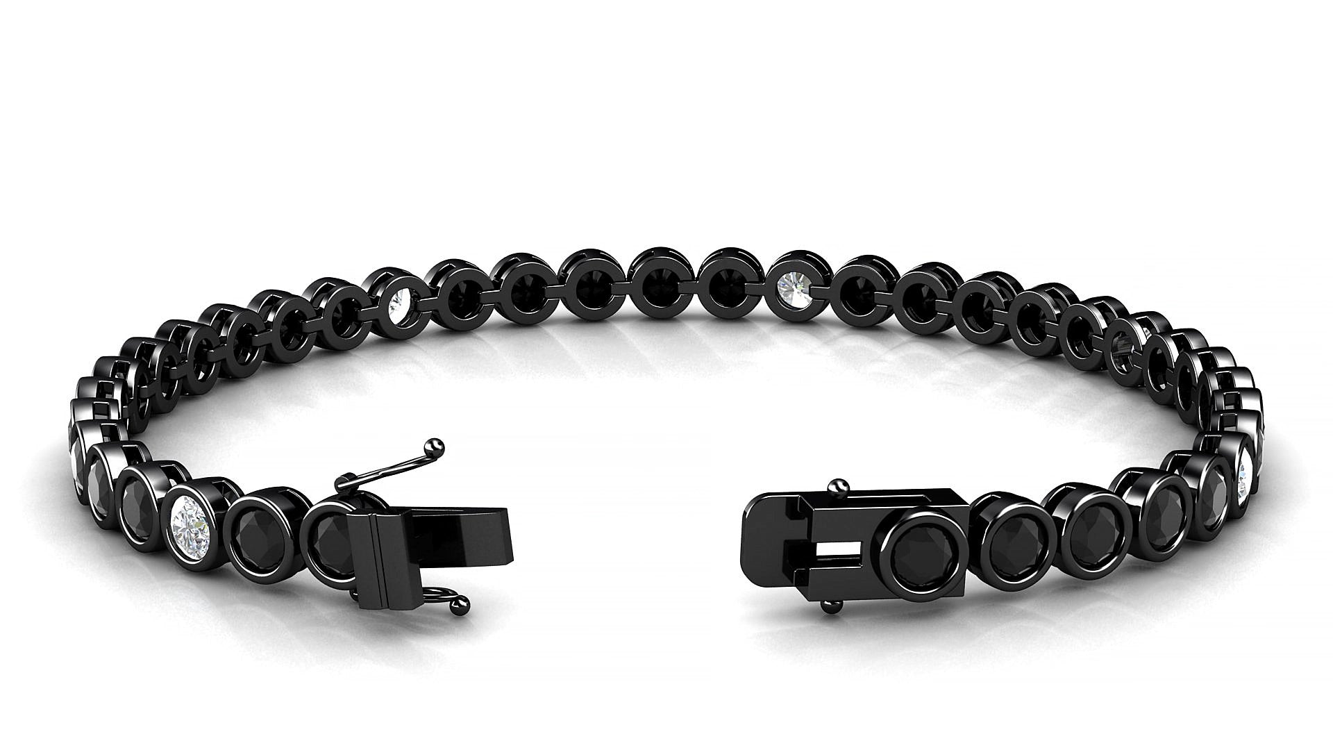 Avila 5-1 | 18k Black Gold 3.4 mm Round Natural Black Diamond & Diamond 15 cm Tennis Bracelet