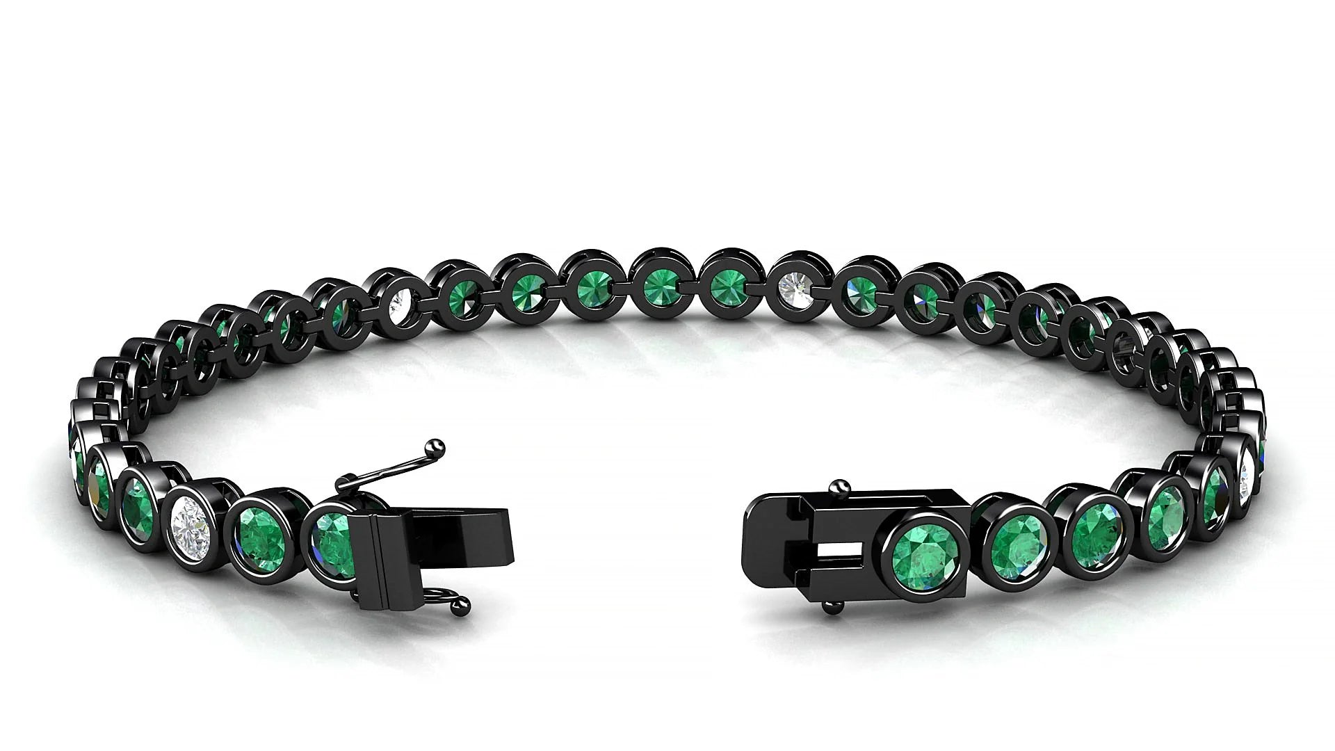 Avila 5-1 | 18k Black Gold 3.4 mm Round Natural Emerald & Diamond Tennis Bracelet
