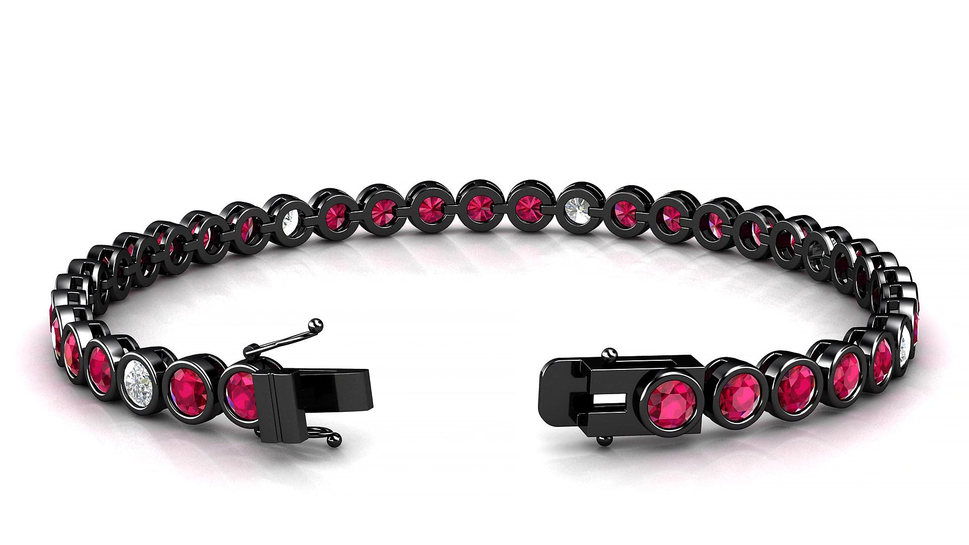 Avila 5-1 | 18k Black Gold 3.4 mm Round Natural Ruby & Diamond 16 cm Tennis Bracelet