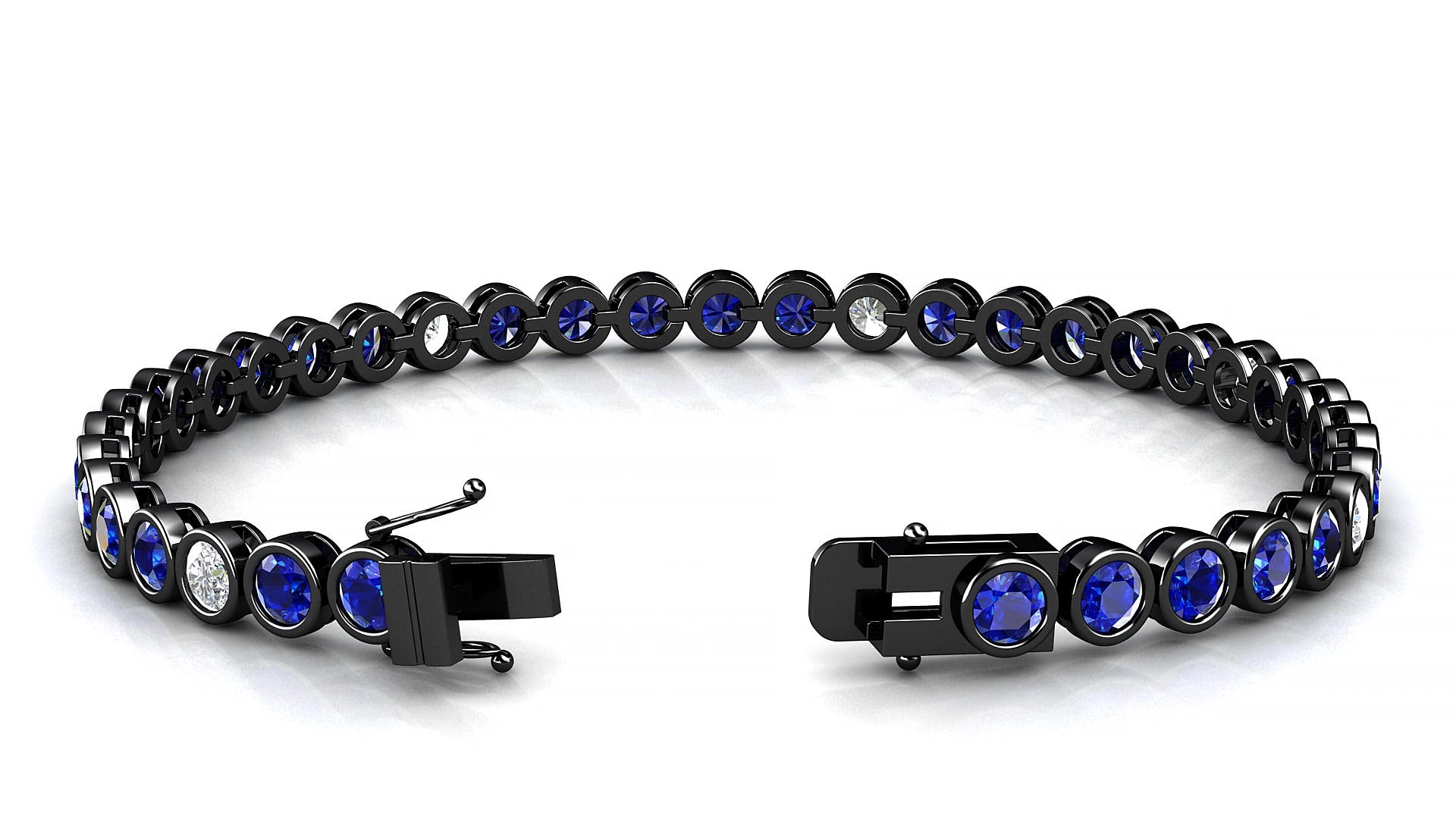 Avila 5-1 | 18k Black Gold 3.4 mm Round Natural Sapphire & Diamond 15 cm Tennis Bracelet