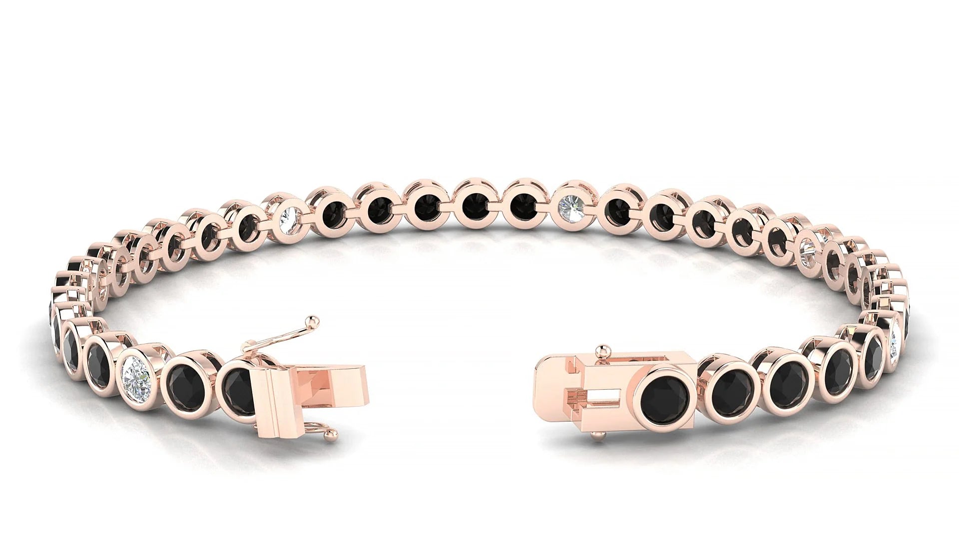 Avila 5-1 | 18k Rose Gold 3.4 mm Round Natural Black Diamond & Diamond Tennis Bracelet