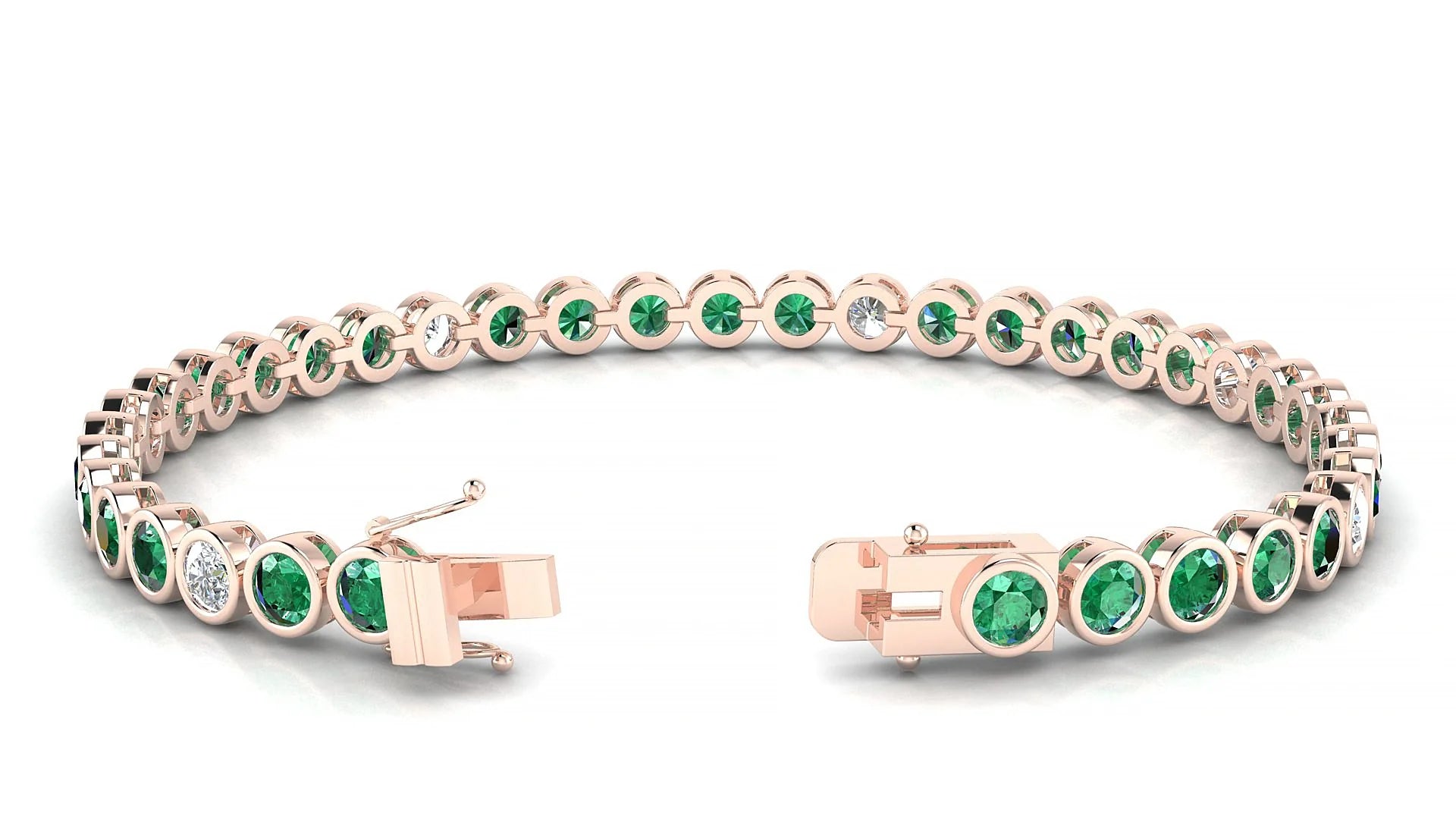 Avila 5-1 | 18k Rose Gold 3.4 mm Round Natural Emerald & Diamond Tennis Bracelet