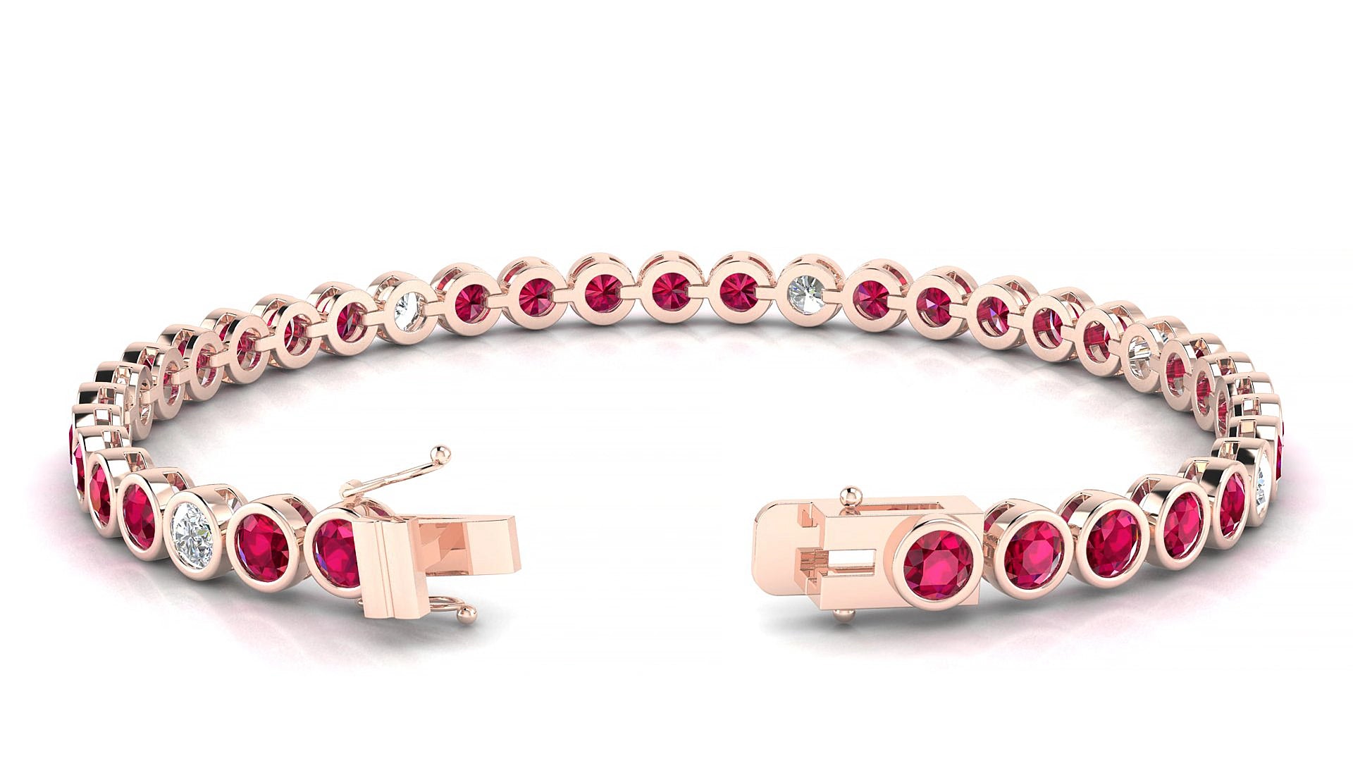 Avila 5-1 | 18k Rose Gold 3.4 mm Round Natural Ruby & Diamond 15 cm Tennis Bracelet