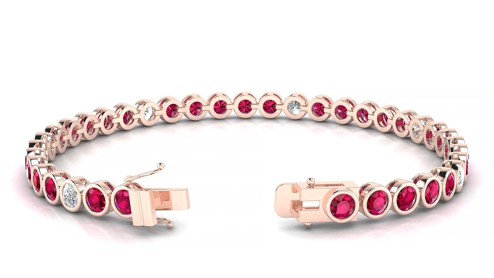 Avila 5-1 | 18k Rose Gold 3.4 mm Round Natural Ruby & Diamond Tennis Bracelet