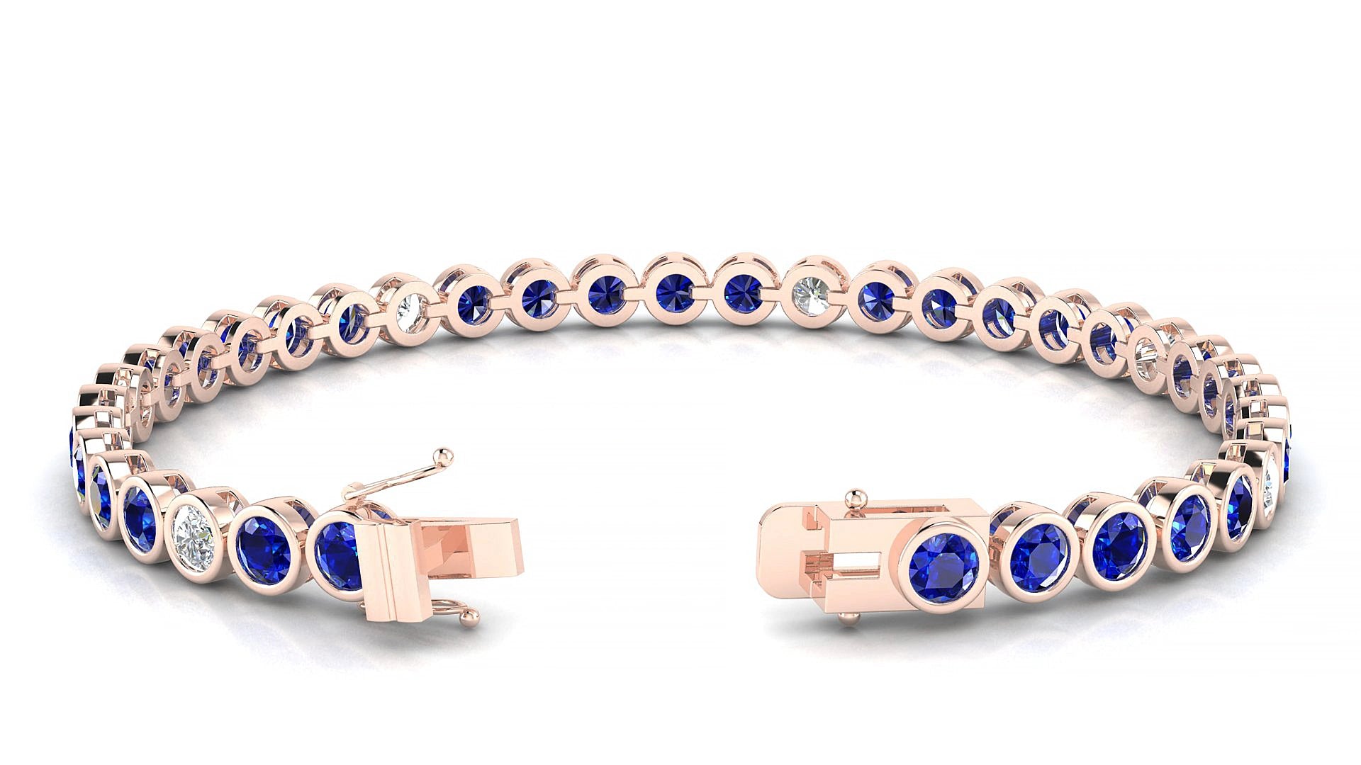 Avila 5-1 | 18k Rose Gold 3.4 mm Round Natural Sapphire & Diamond 15 cm Tennis Bracelet