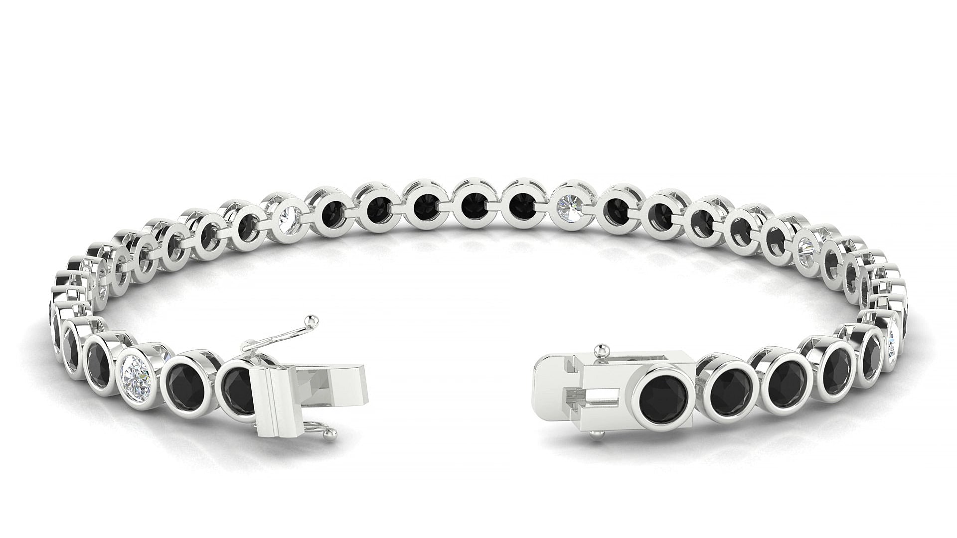 Avila 5-1 | 18k White Gold 3.4 mm Round Natural Black Diamond & Diamond 15 cm Tennis Bracelet
