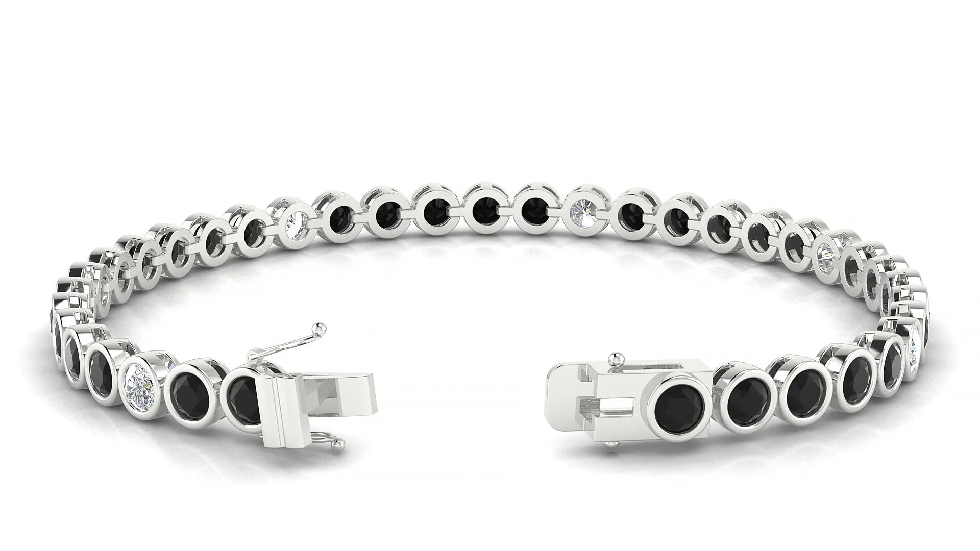 Avila 5-1 | 18k White Gold 3.4 mm Round Natural Black Diamond & Diamond Tennis Bracelet