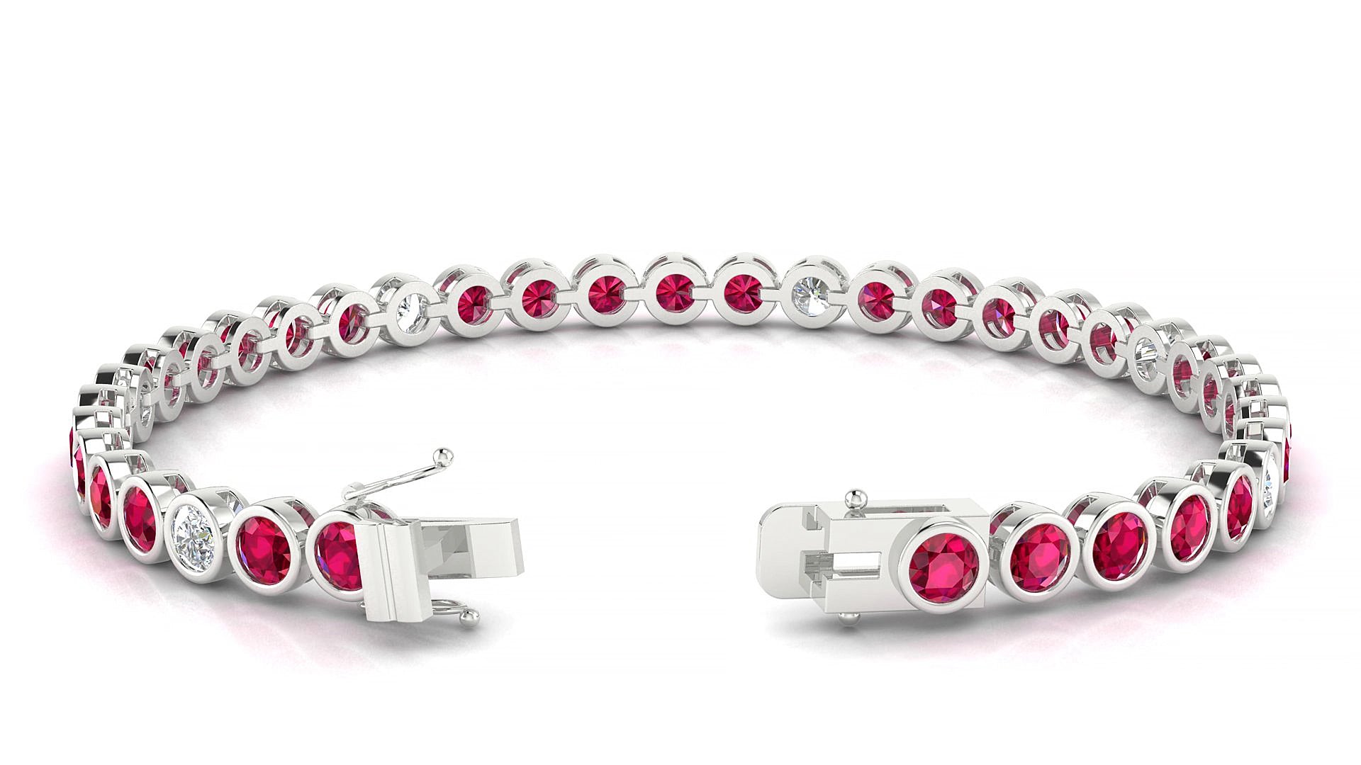 Avila 5-1 | 18k White Gold 3.4 mm Round Natural Ruby & Diamond 15 cm Tennis Bracelet