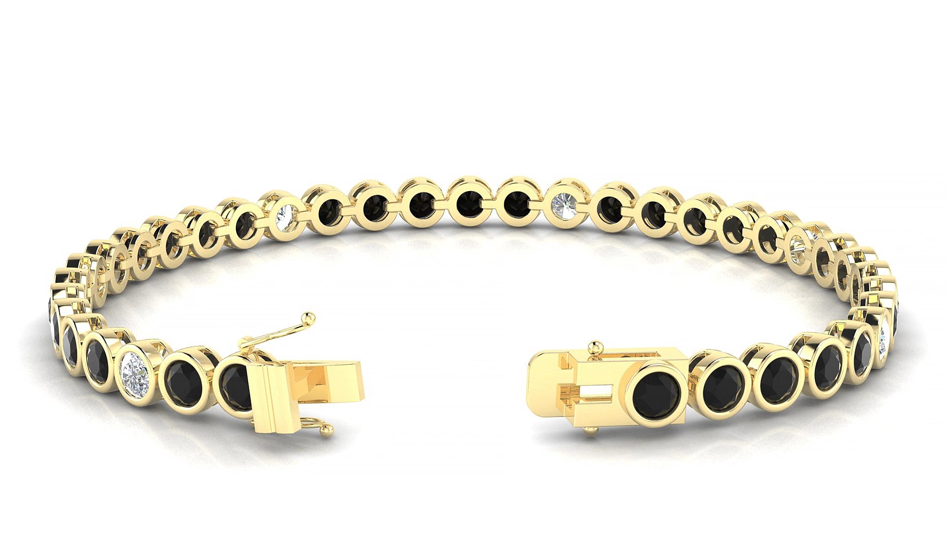 Avila 5-1 | 18k Yellow Gold 3.4 mm Round Natural Black Diamond & Diamond 17 cm Tennis Bracelet