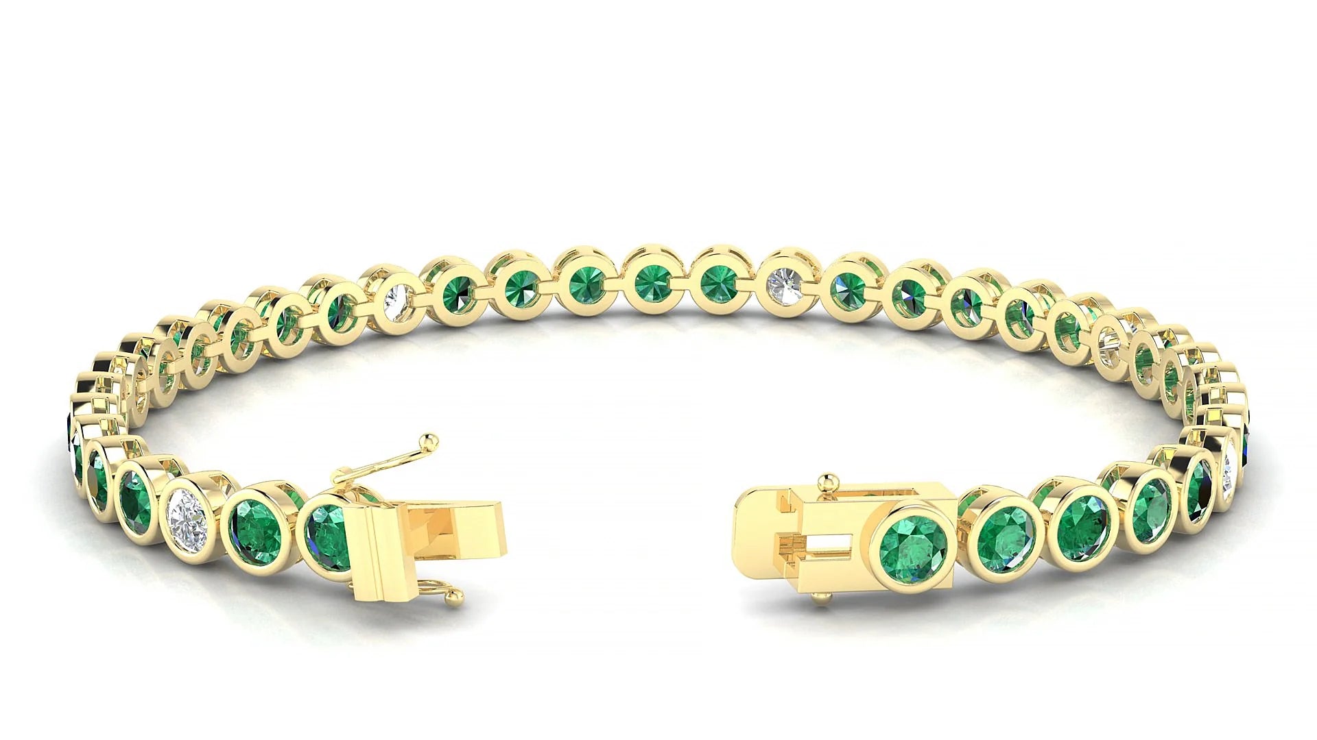 Avila 5-1 | 18k Yellow Gold 3.4 mm Round Natural Emerald & Diamond Tennis Bracelet