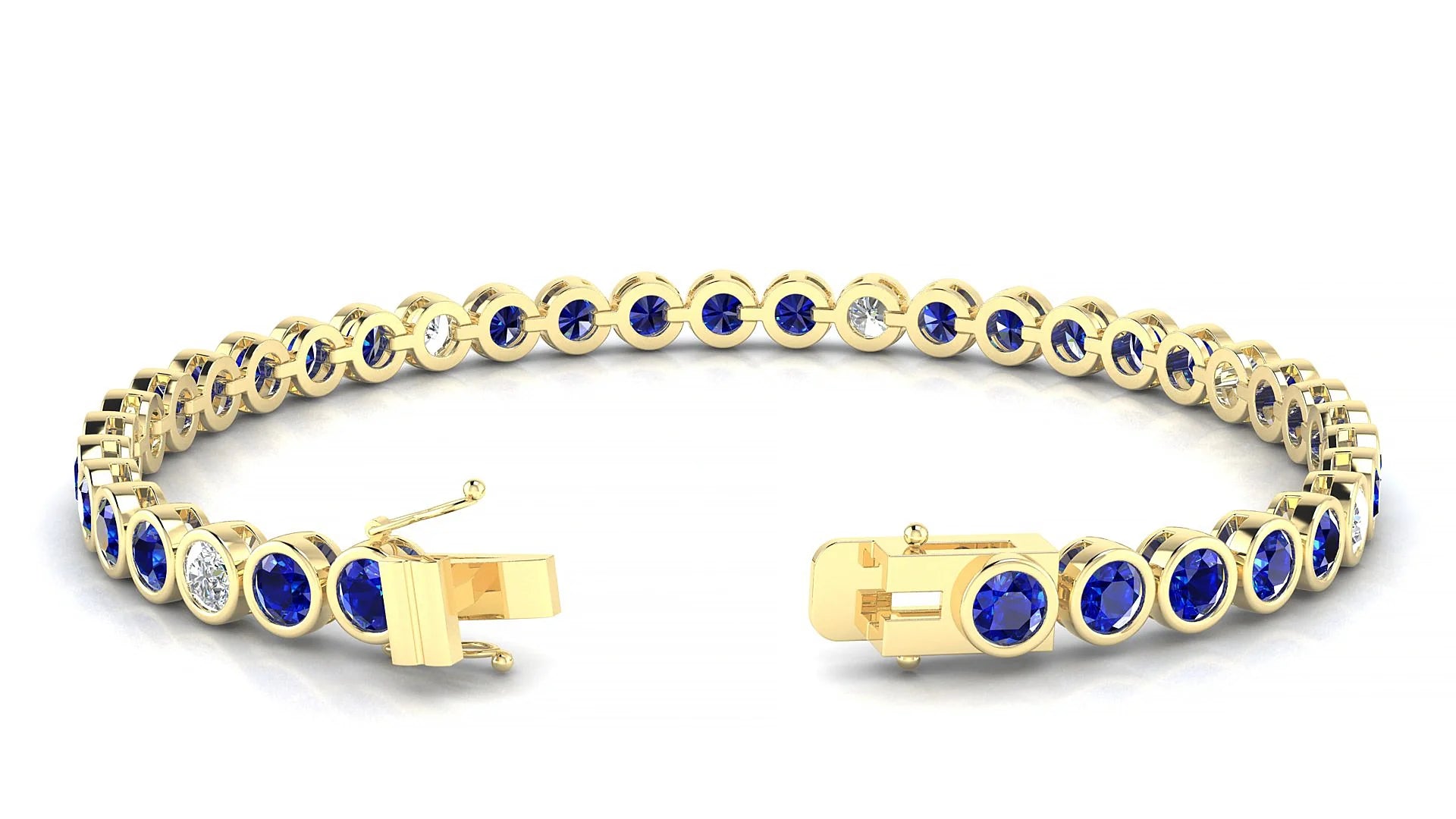 Avila 5-1 | 18k Yellow Gold 3.4 mm Round Natural Sapphire & Diamond Tennis Bracelet