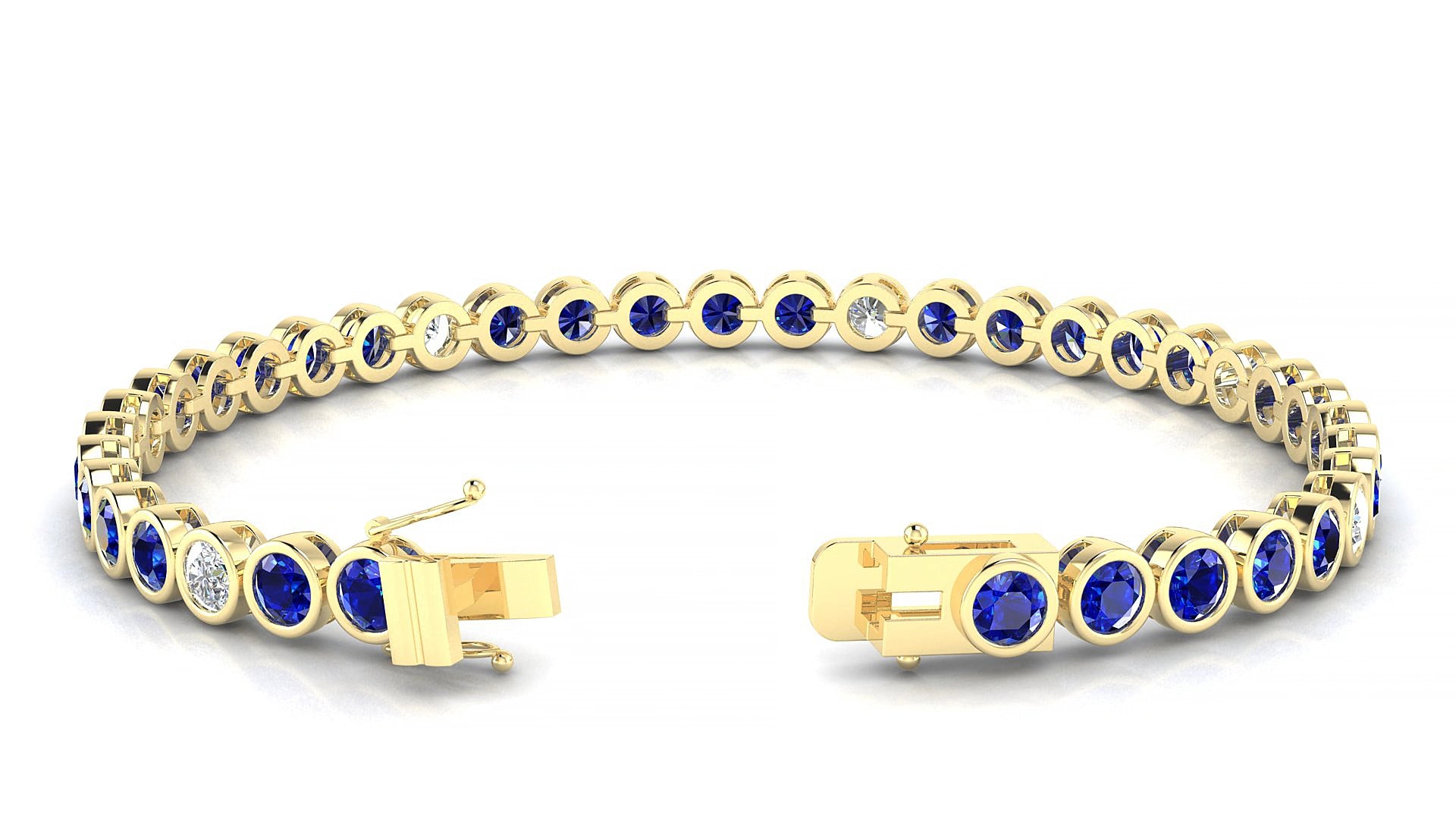 Avila 5-1 | 18k Yellow Gold 3.4 mm Round Natural Sapphire & Diamond 15 cm Tennis Bracelet