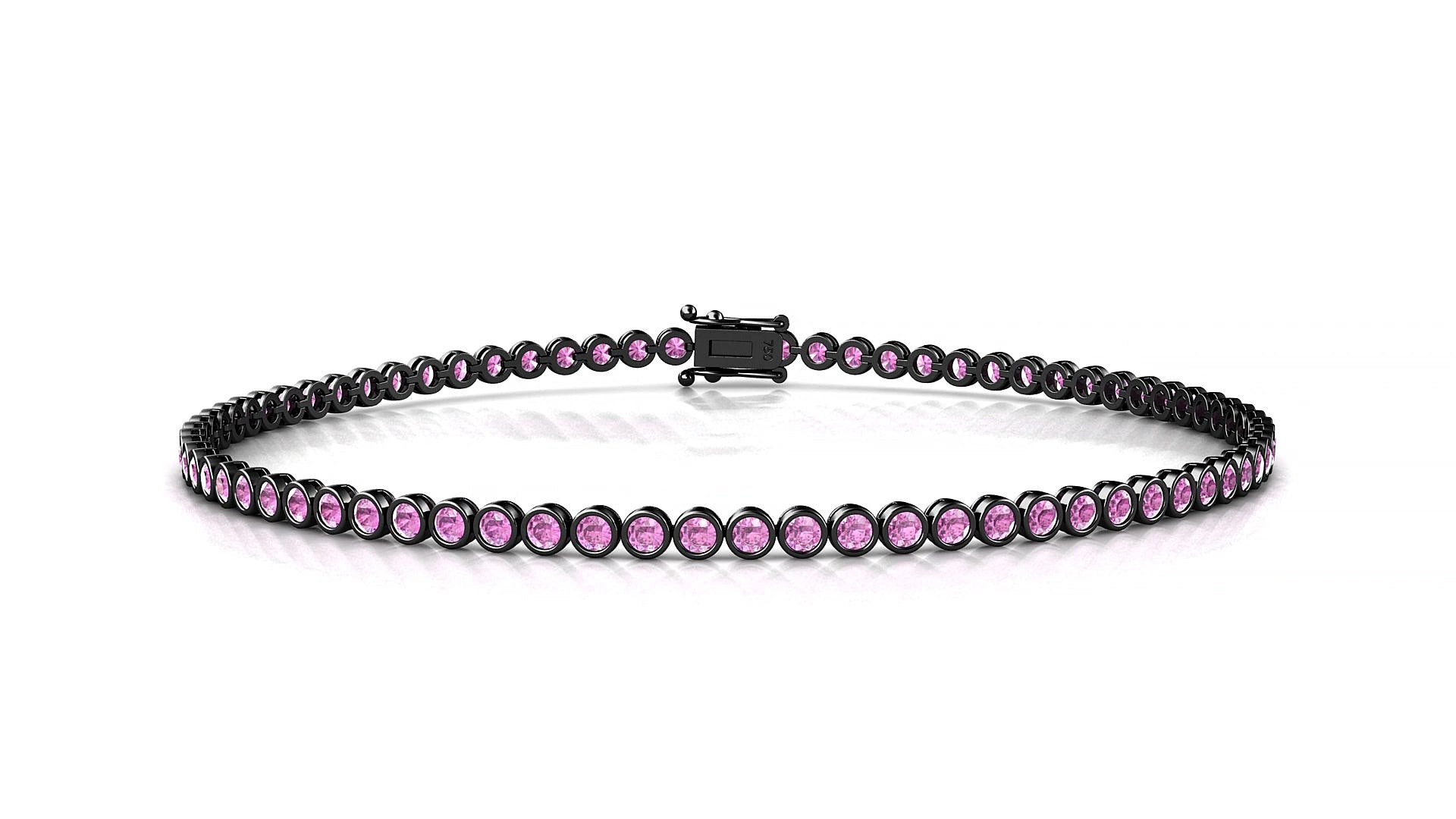 Avila | 18k Black Gold 1.7 mm Round Natural Pink Sapphire 19 cm Tennis Bracelet