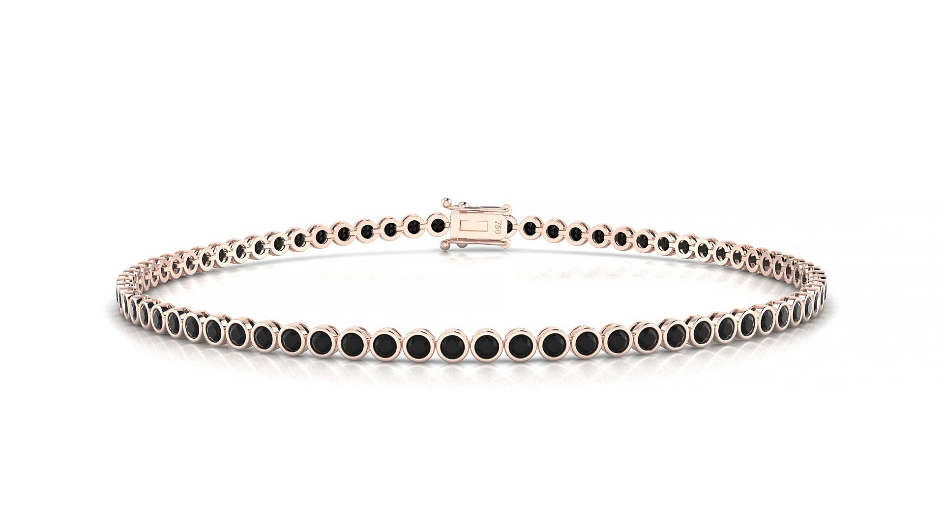 Avila | 18k Rose Gold 1.7 mm Round Natural Black Diamond 18 cm Tennis Bracelet