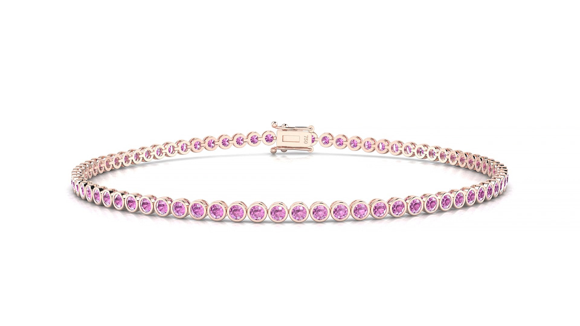 Avila | 18k Rose Gold 1.7 mm Round Natural Pink Sapphire 15 cm Tennis Bracelet